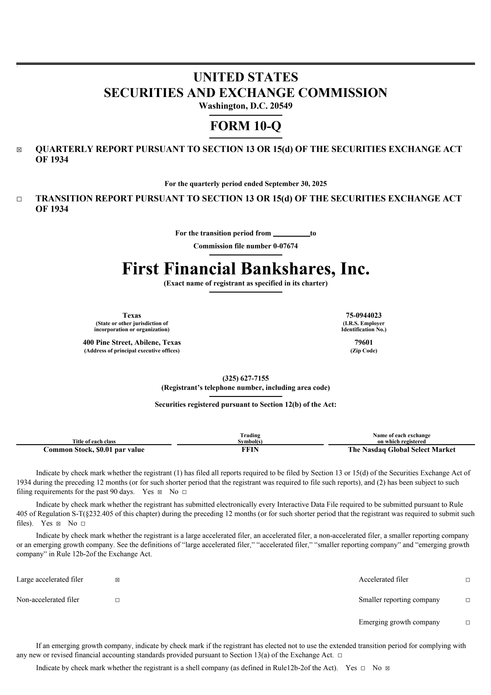 First Financial Bankshares' Q3 2025 Quarterly Report