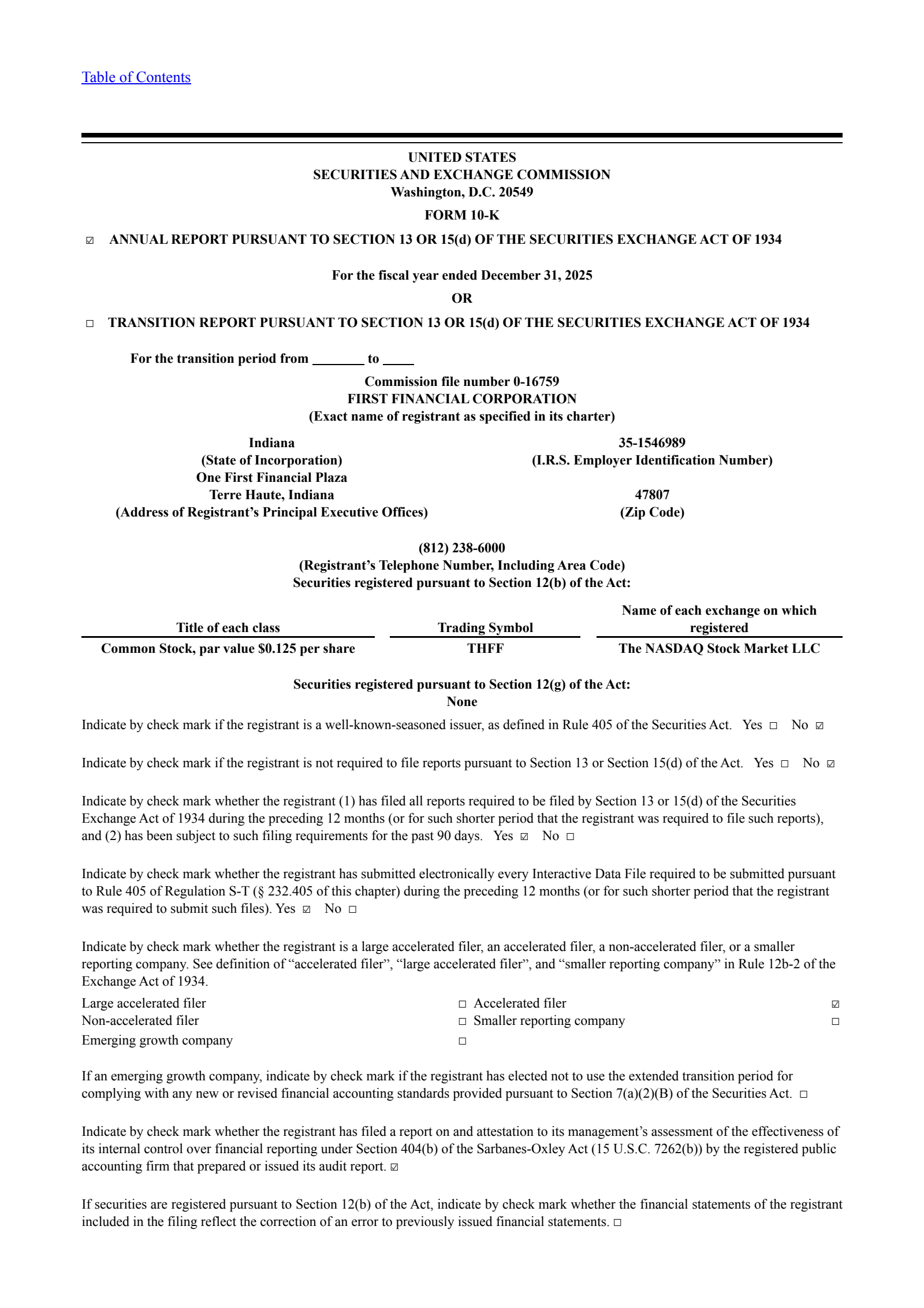 First Financial Corporation Indiana's Q4 2025 Annual report