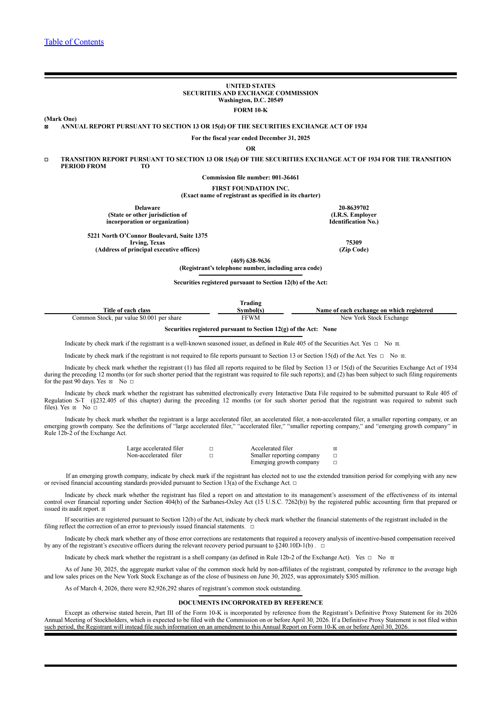 First Foundation's Q4 2025 Annual report