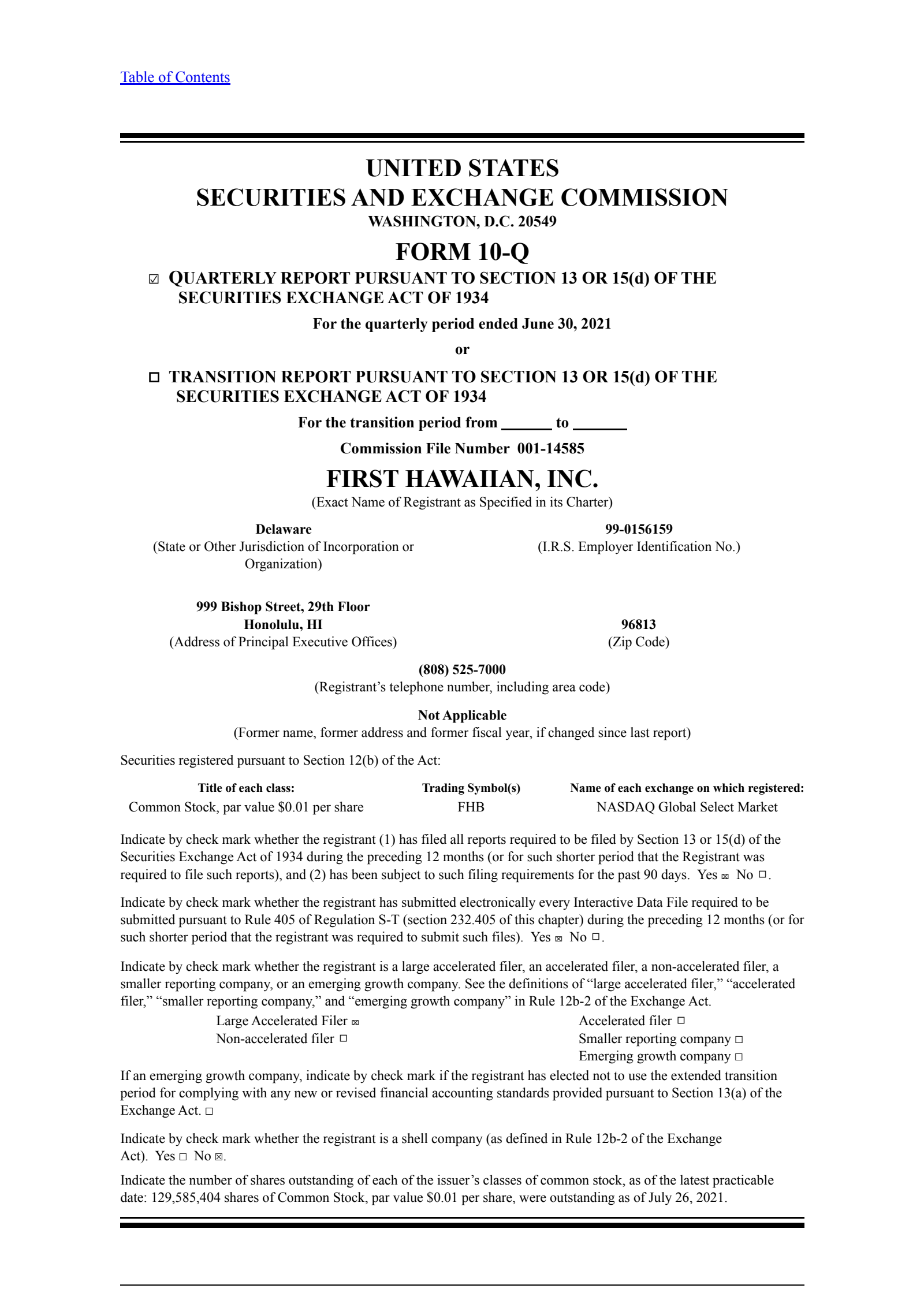 First Hawaiian's Q2 2021 Quarterly report