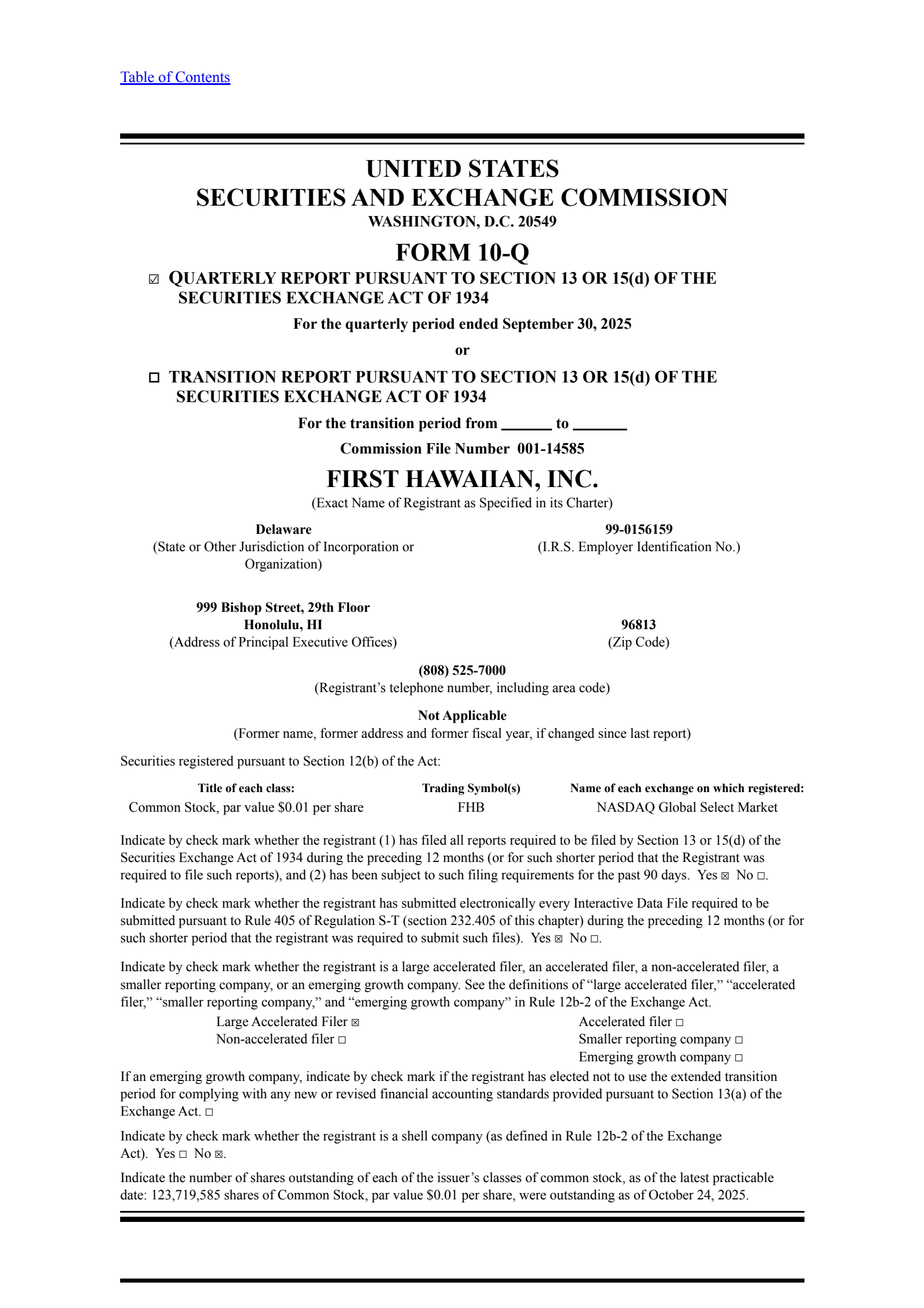 First Hawaiian's Q3 2025 Quarterly Report