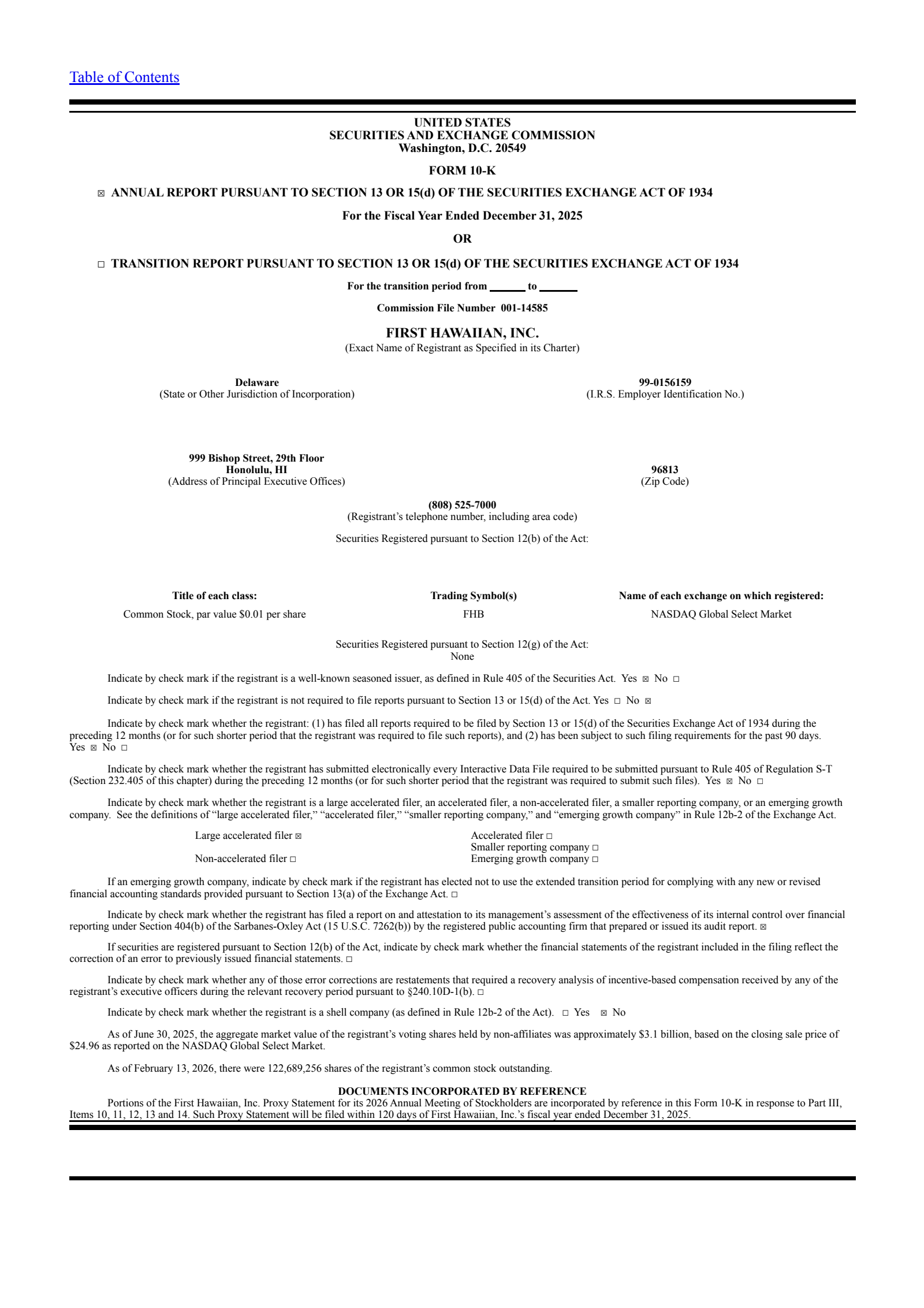 First Hawaiian's Q4 2025 Annual report