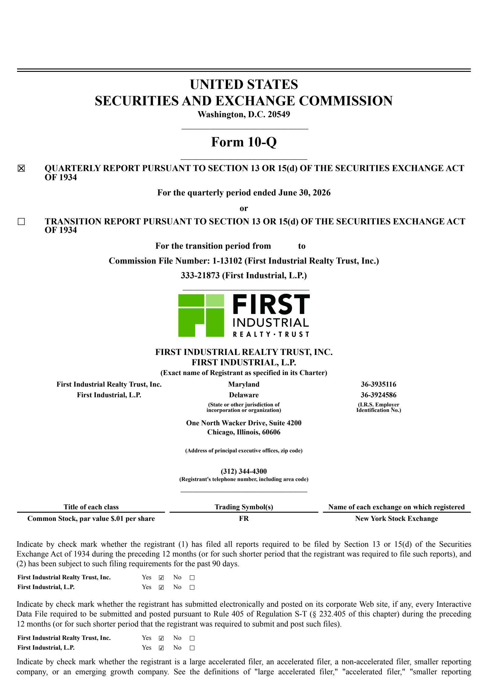 First Industrial Realty Trust's Q2 2026 Quarterly report