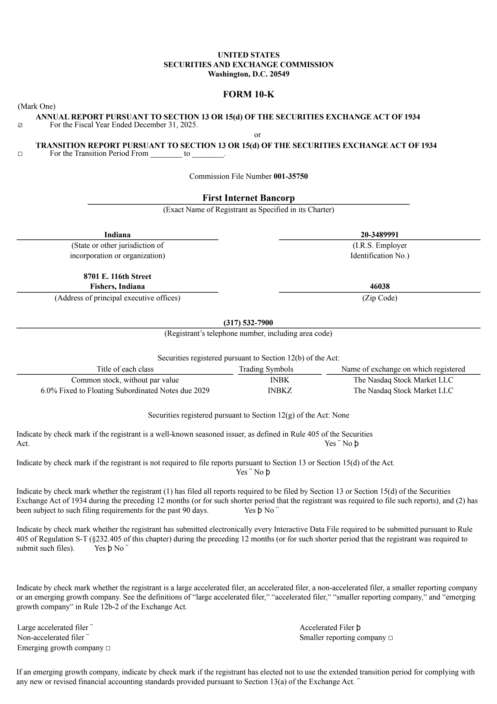 First Internet Bancorp's Q4 2025 Annual report