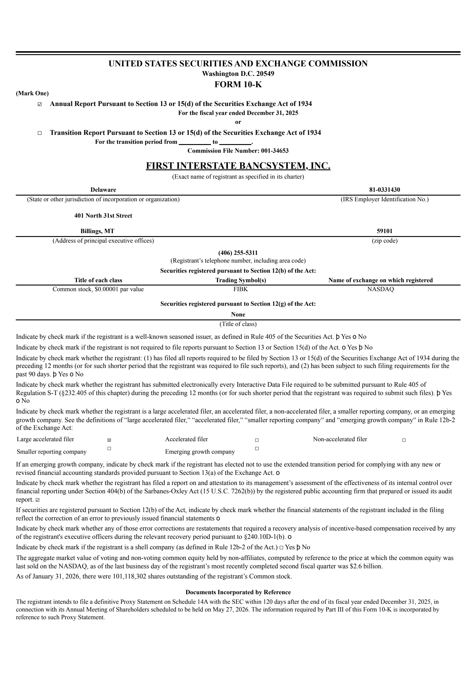 First Interstate BancSystem's Q4 2025 Annual report