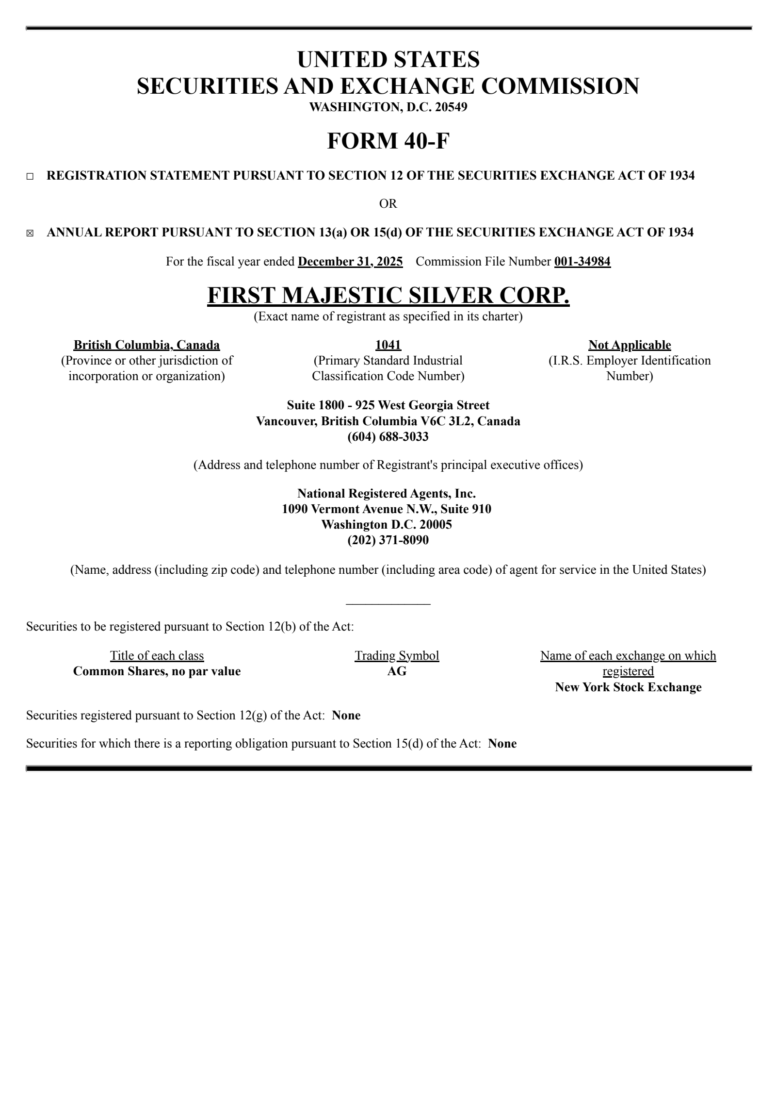 First Majestic Silver's Q4 2025 Annual report