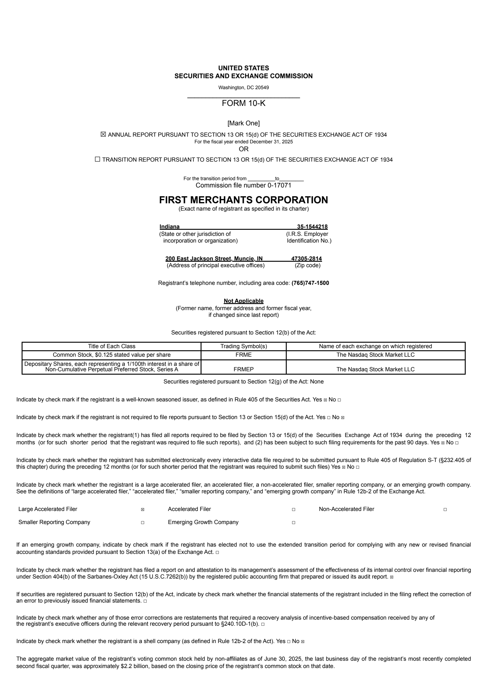 First Merchants' Q4 2025 Annual report
