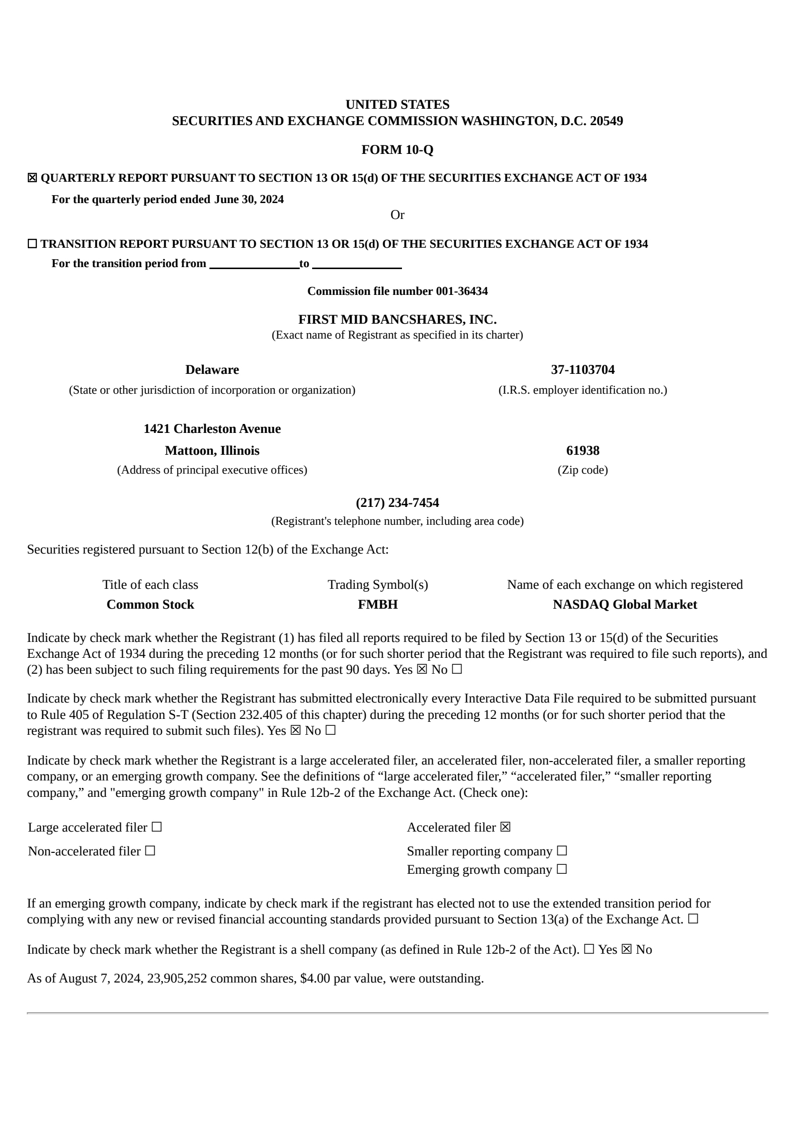 First Mid Bancshares' Q2 2024 Quarterly report