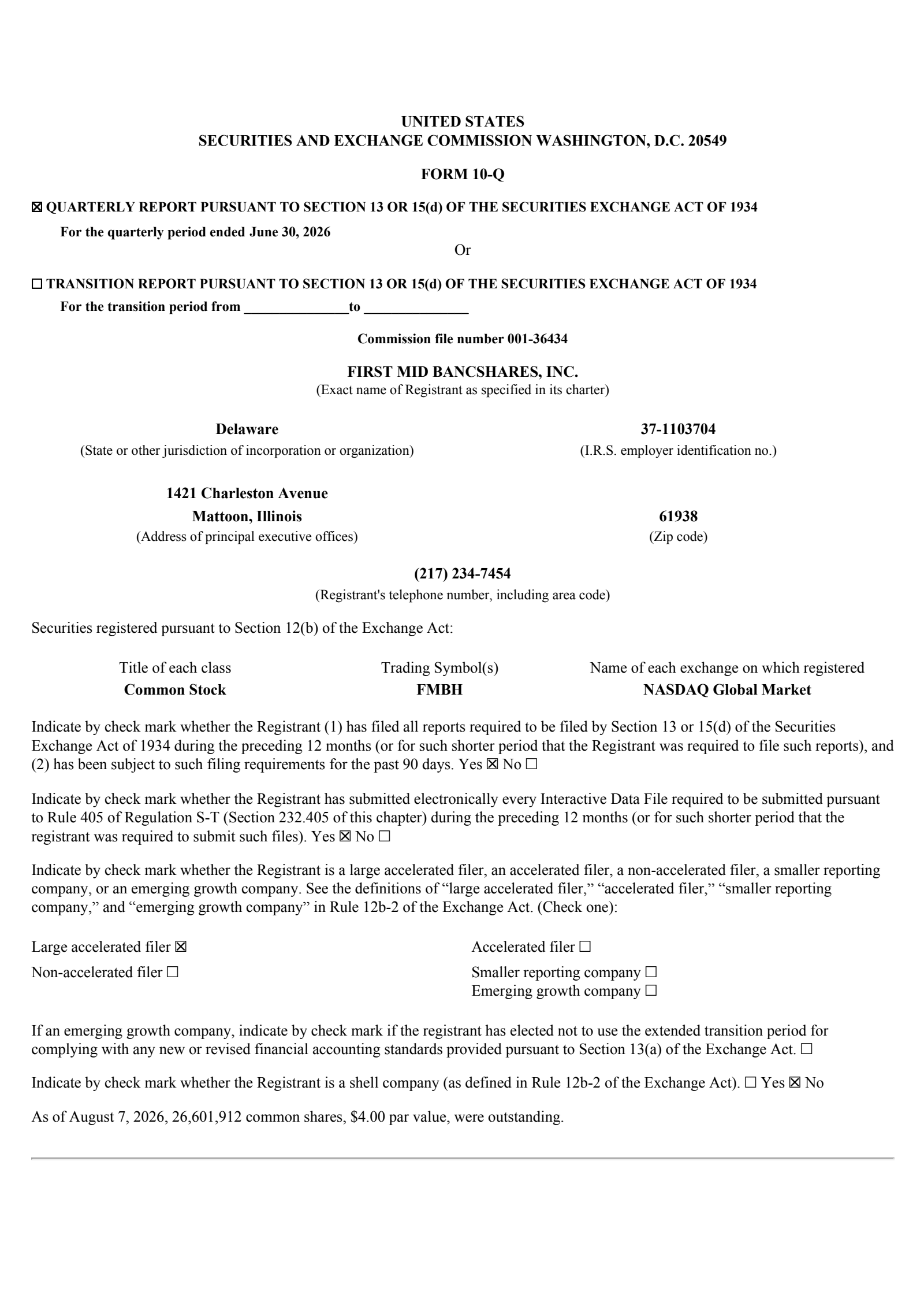 First Mid Bancshares' Q2 2026 Quarterly report