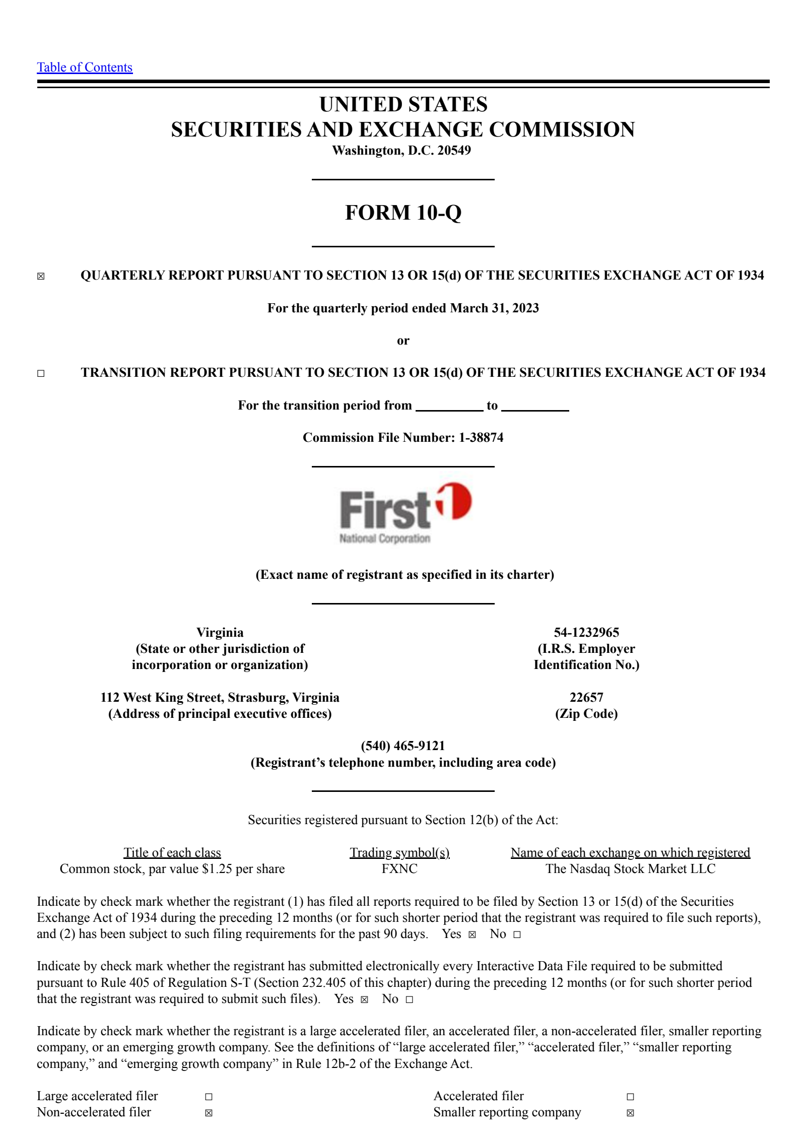 First National's Q1 2023 Quarterly report