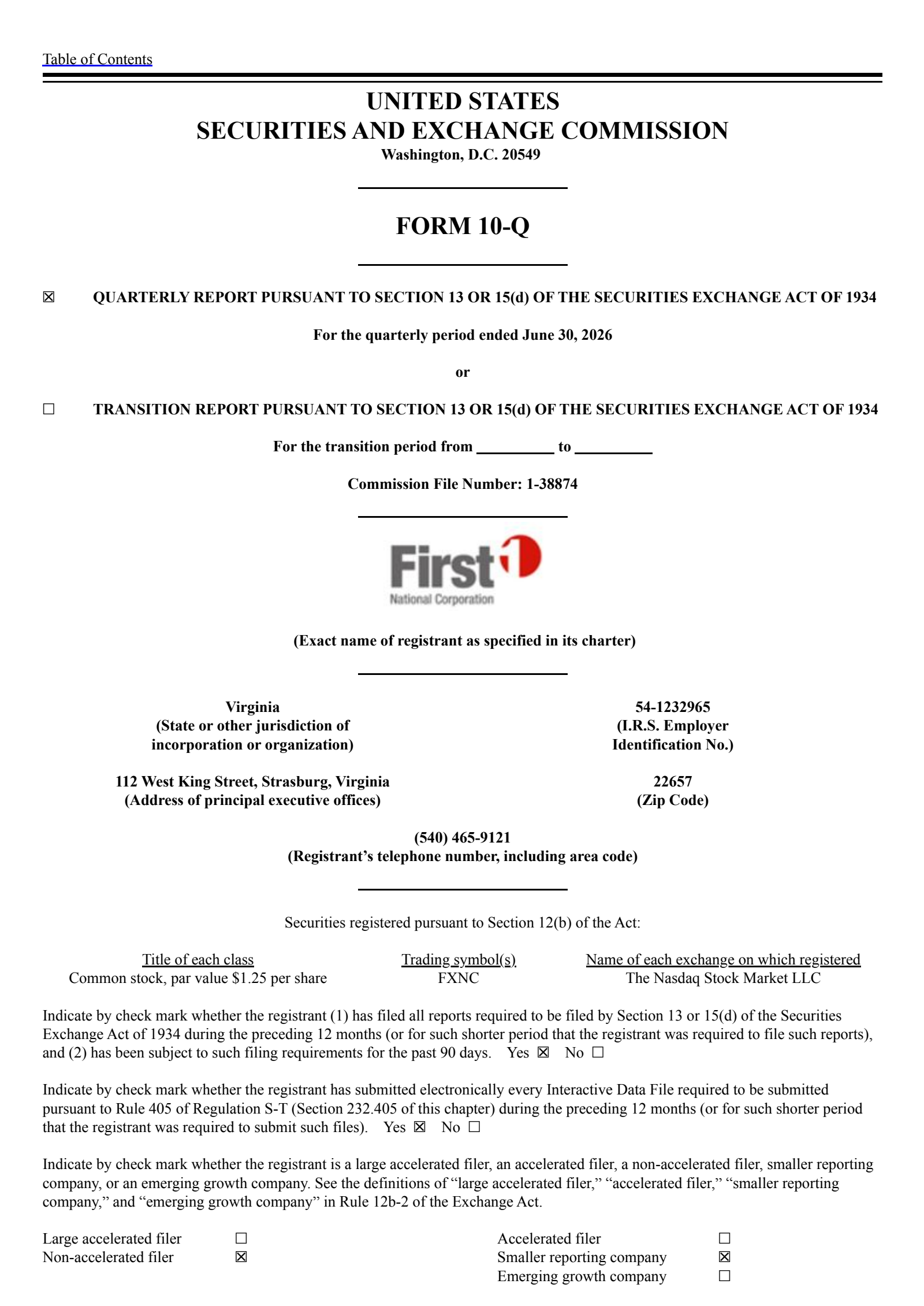First National's Q2 2026 Quarterly report