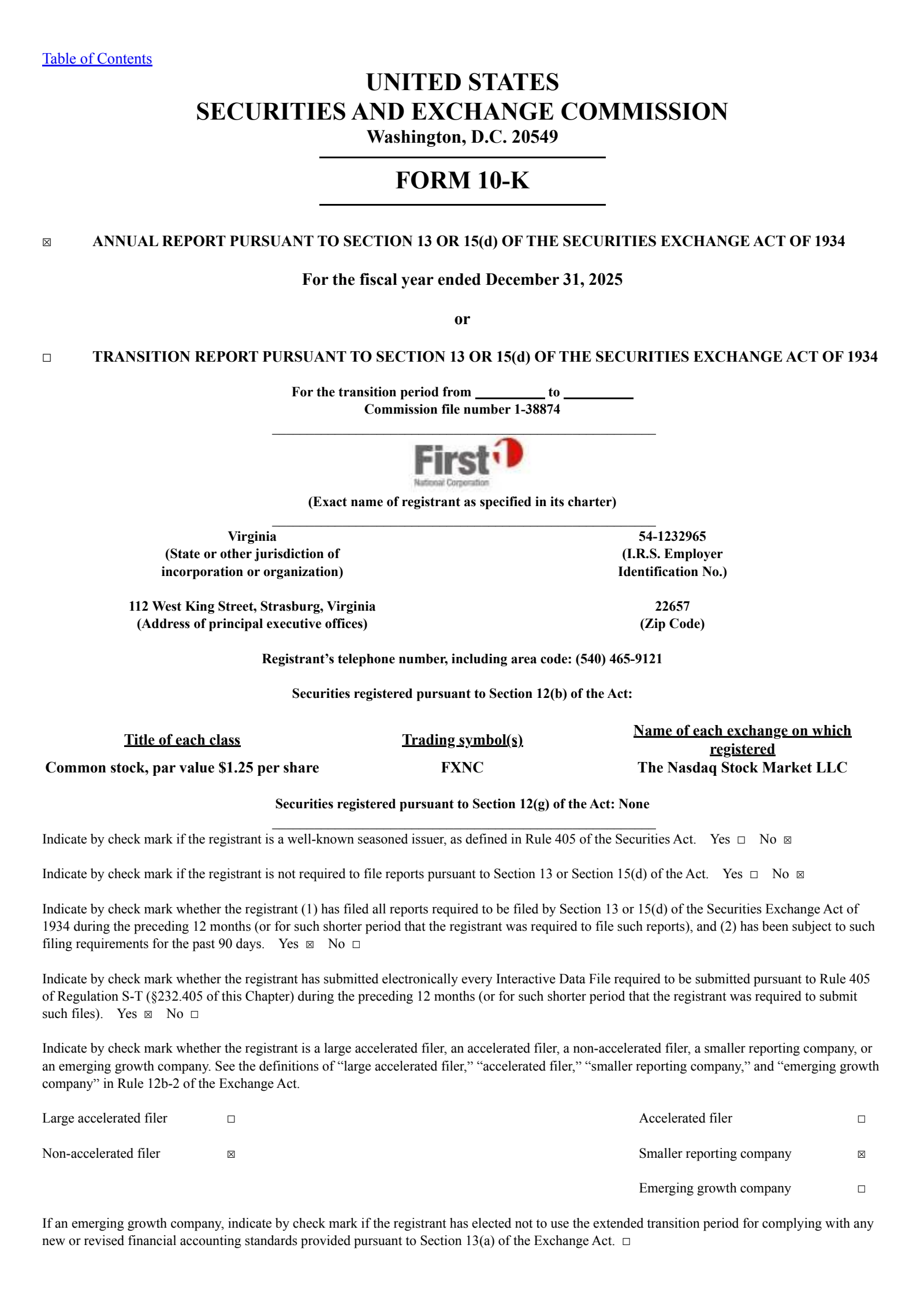 First National's Q4 2025 Annual report