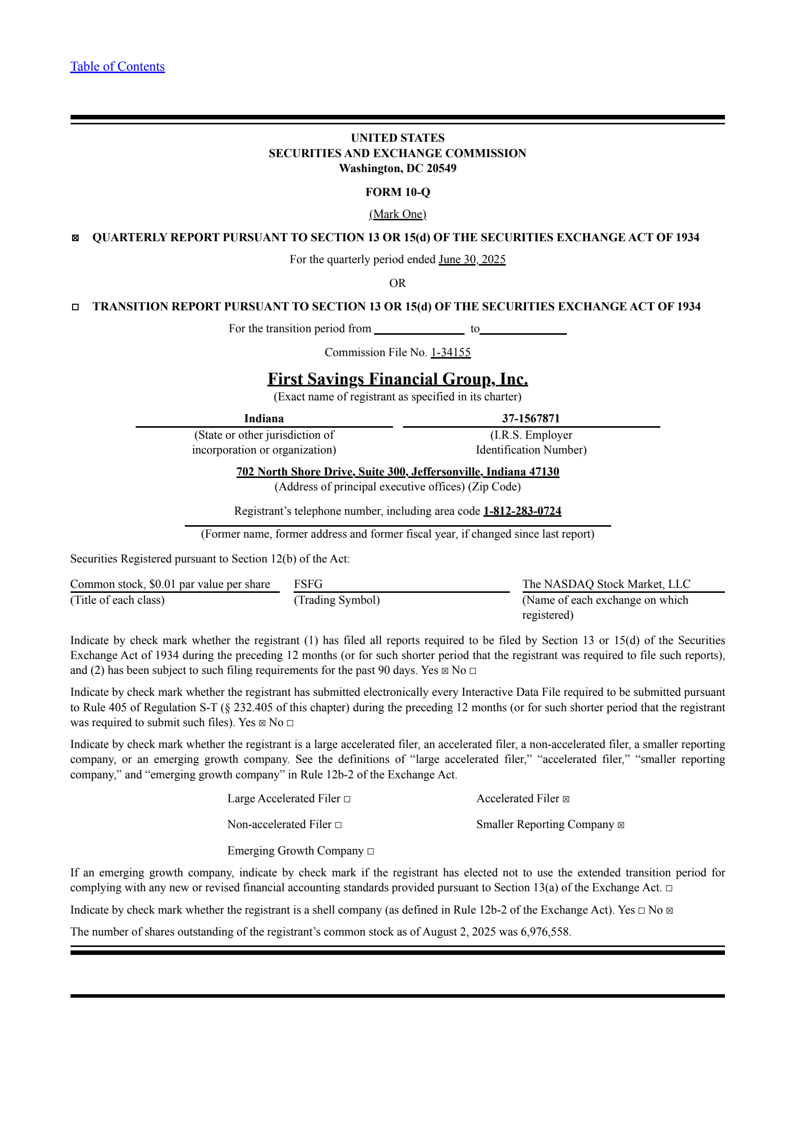First Savings Financial Group's Q3 2025 Quarterly report