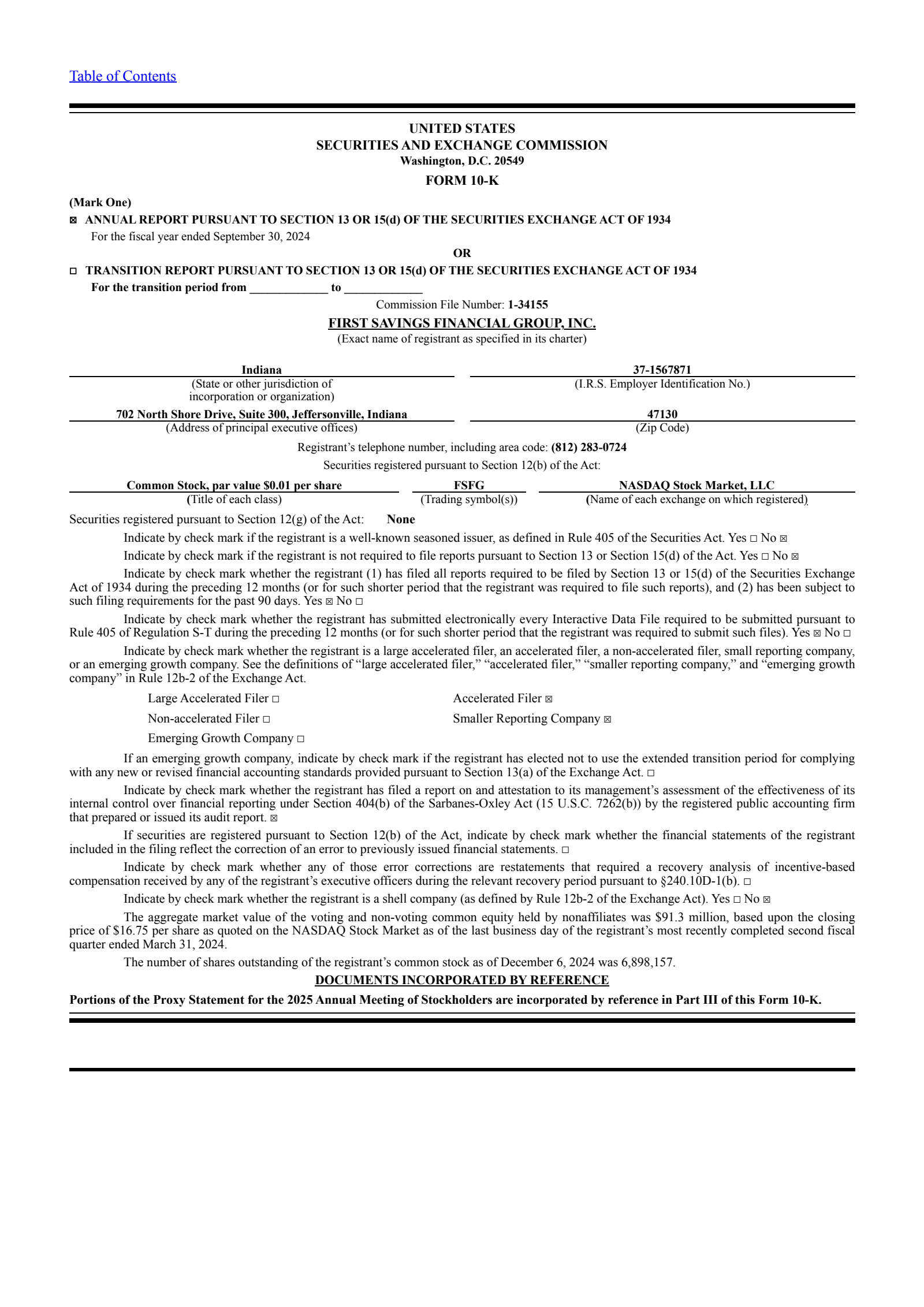 First Savings Financial Group's Q4 2024 Annual report