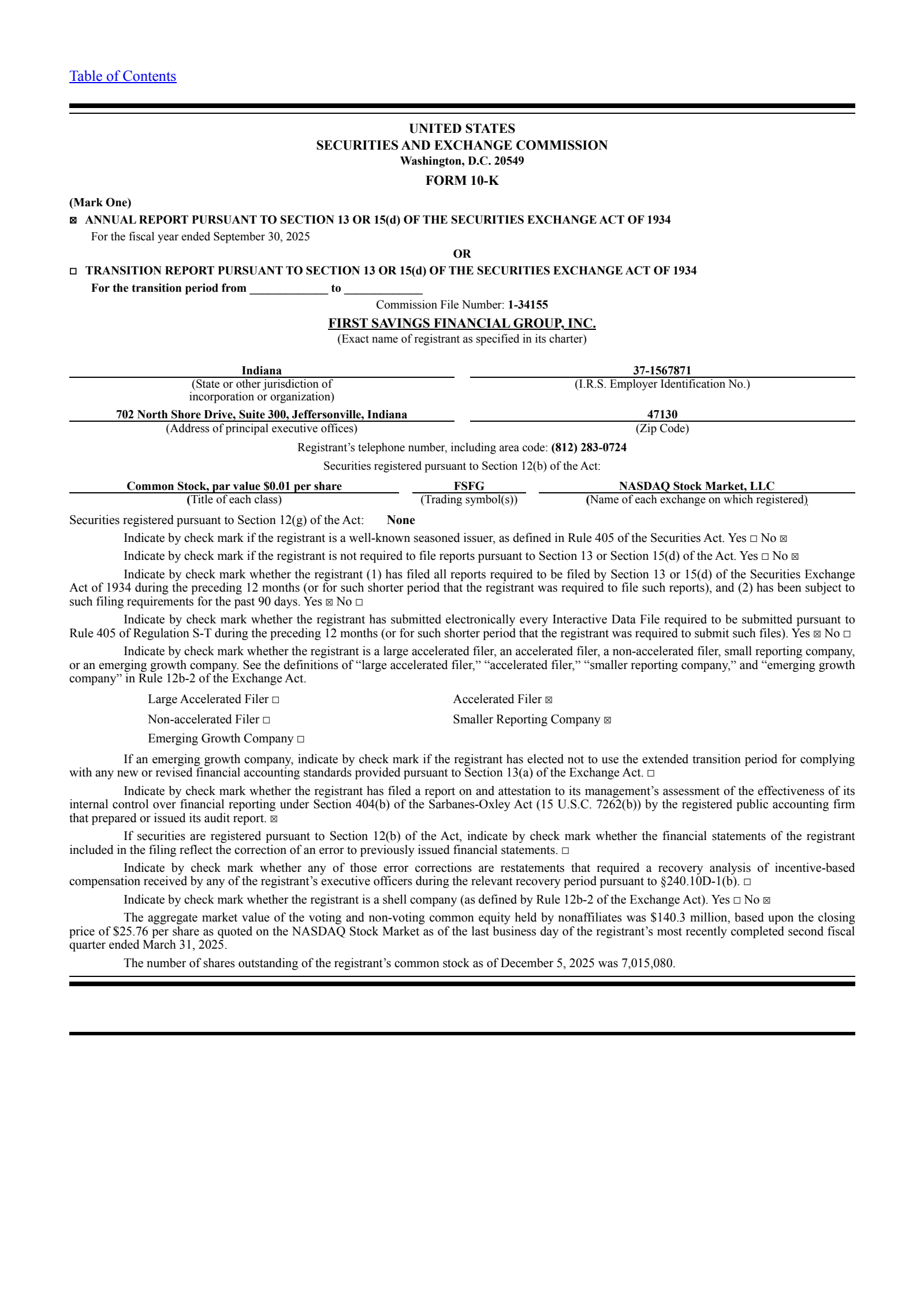 First Savings Financial Group's Q4 2025 Annual Report