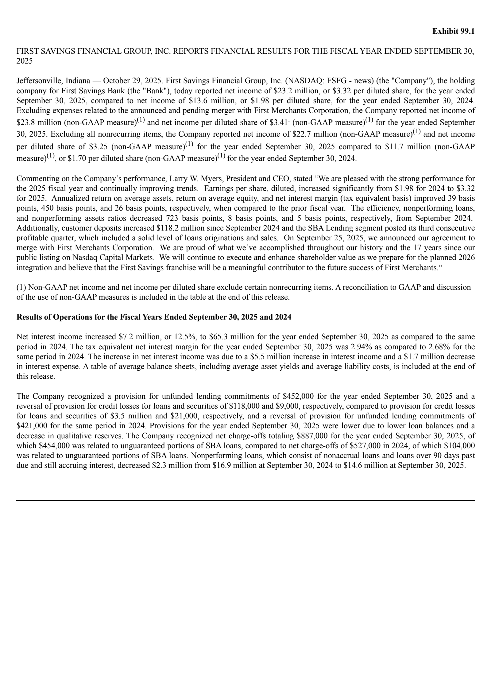 First Savings Financial Group's Q4 2025 Earnings Release
