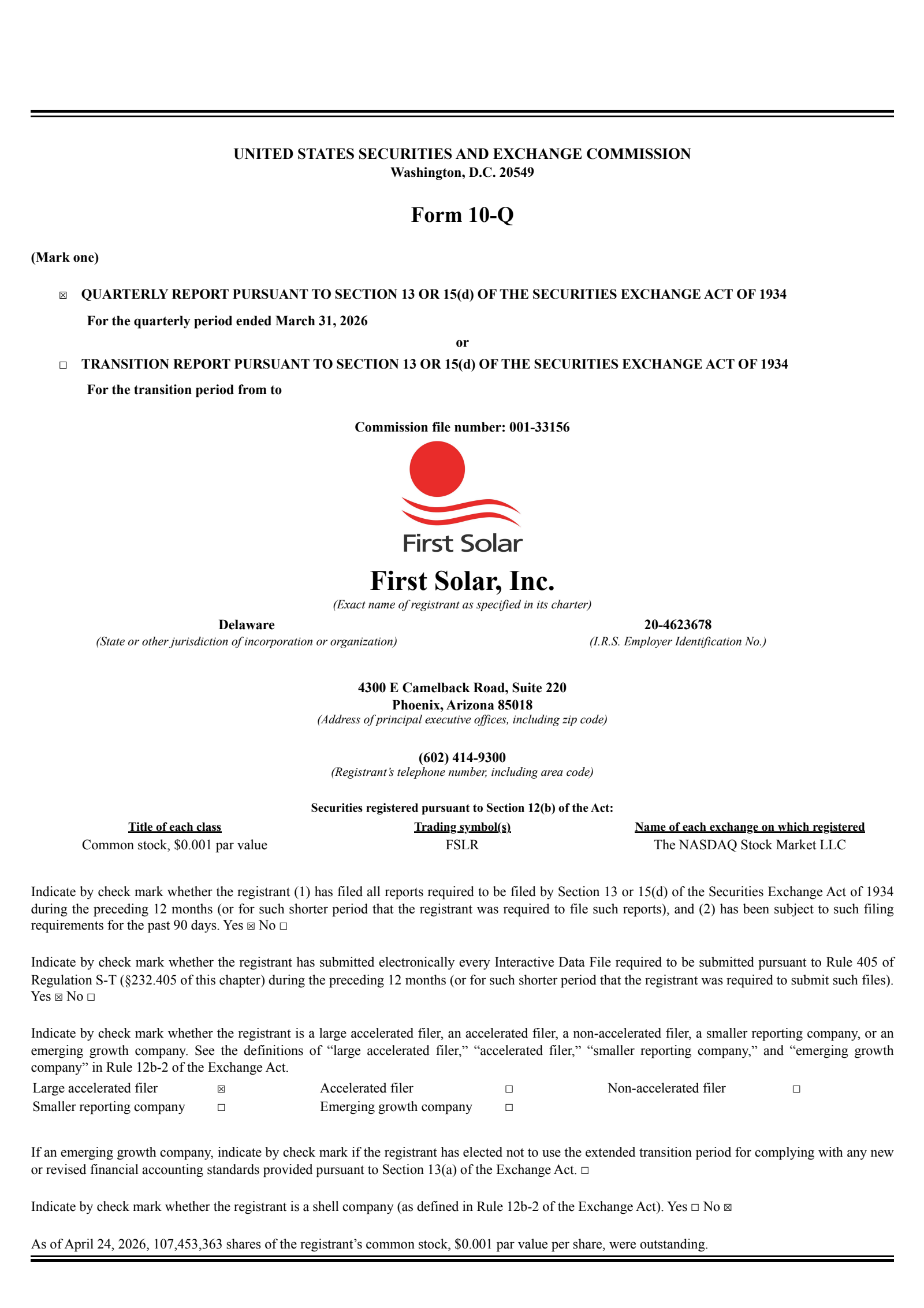 First Solar's Q1 2026 Quarterly report