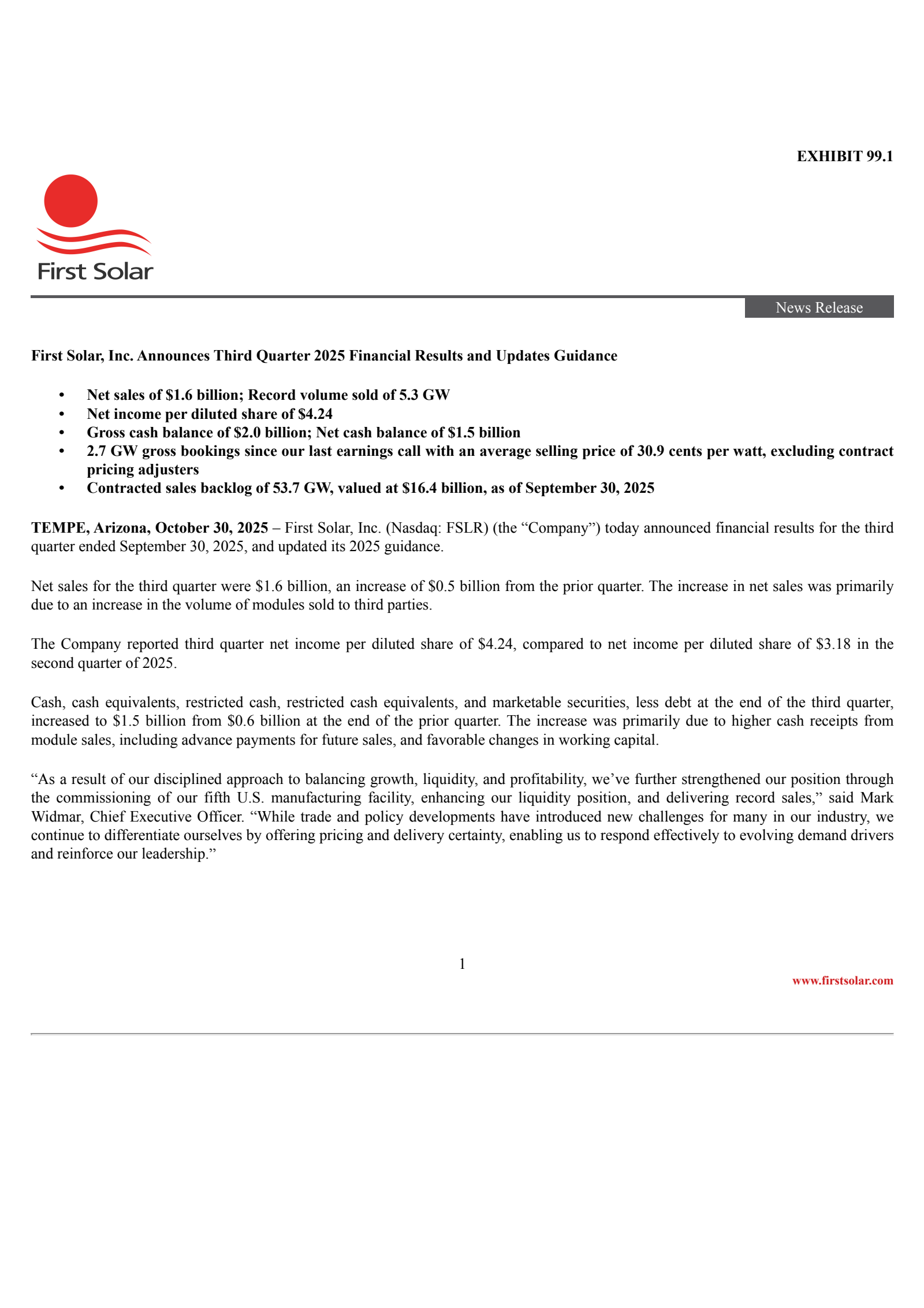 First Solar's Q3 2025 Earnings Release