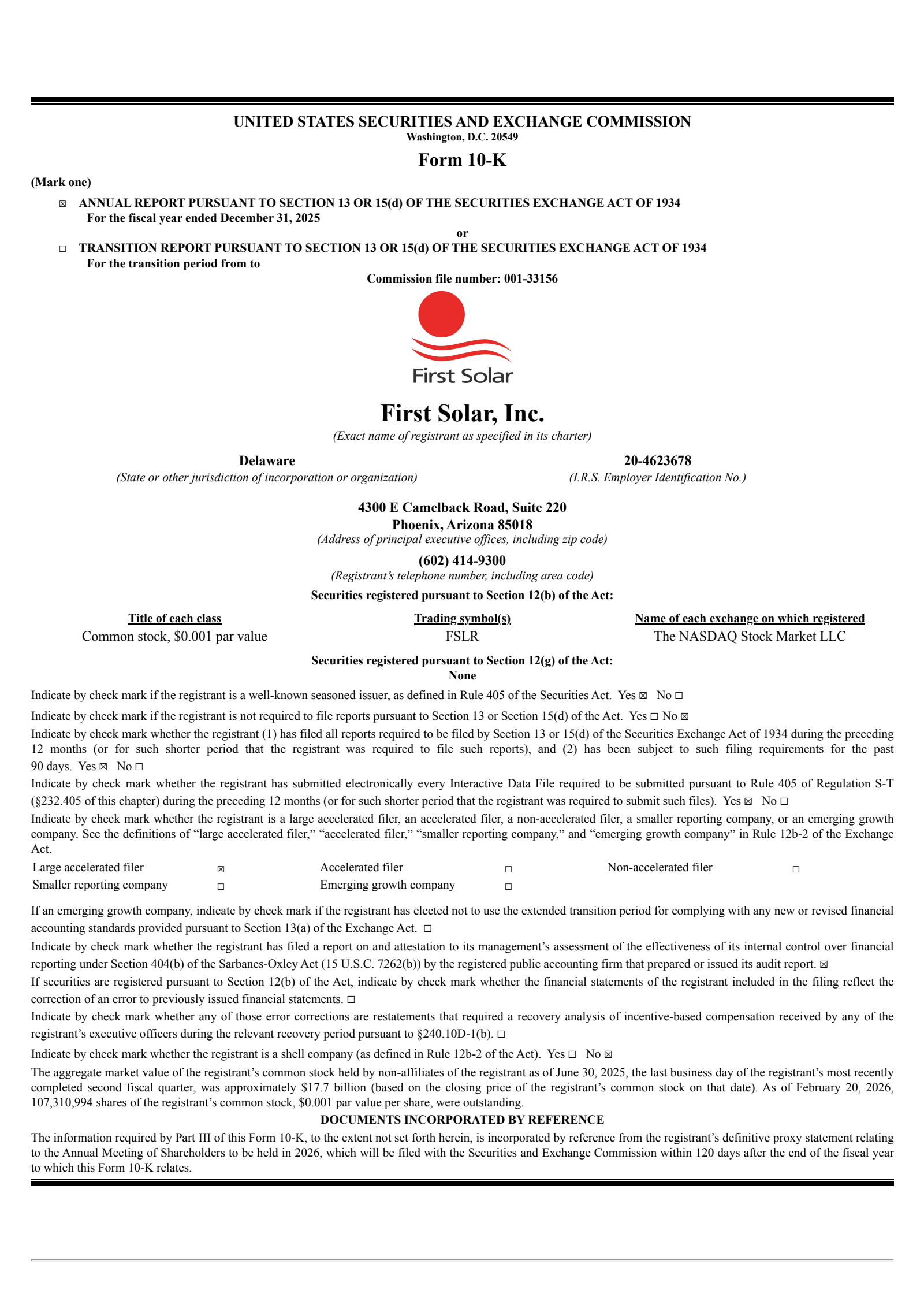 First Solar's Q4 2025 Annual report