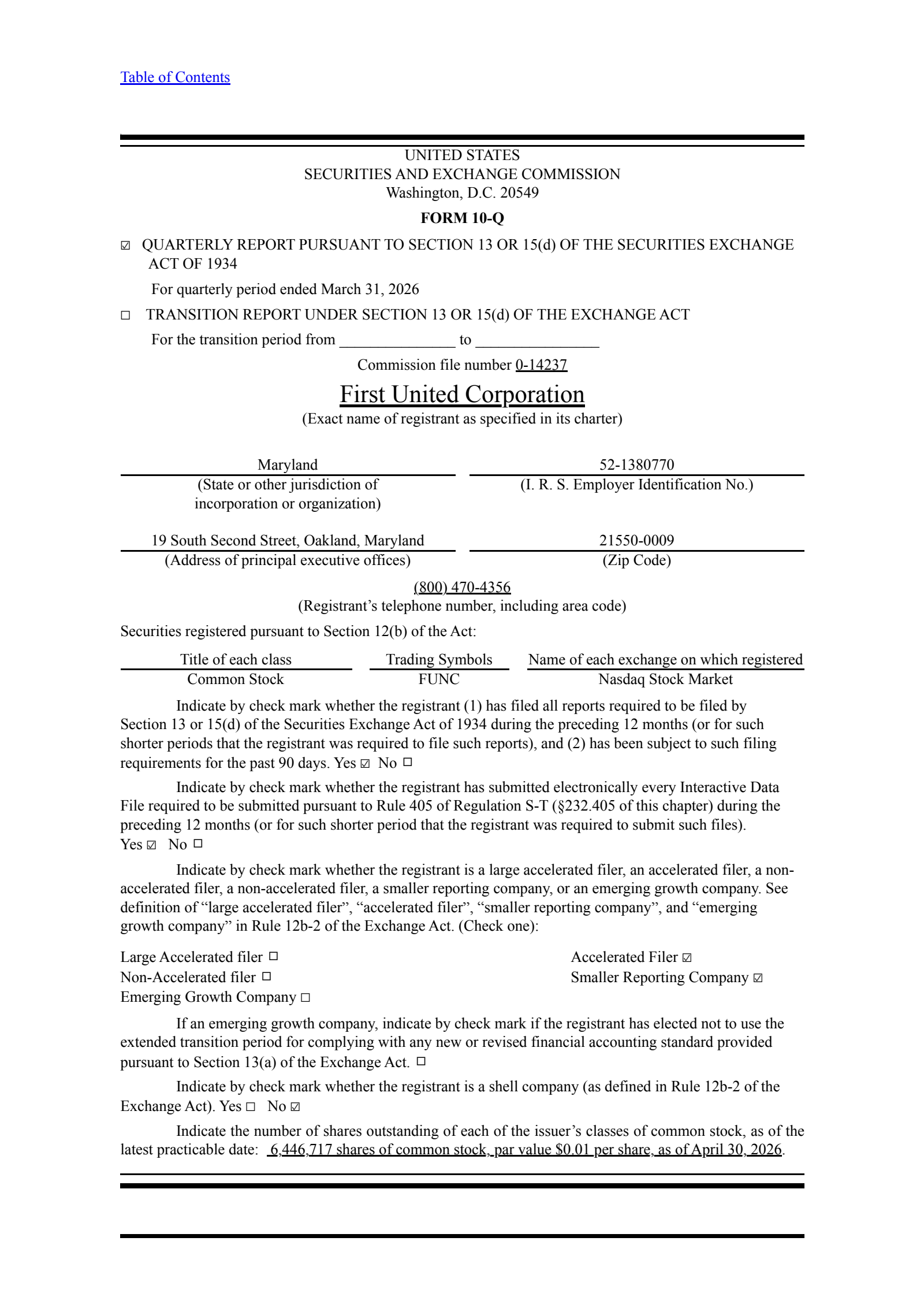 First United's Q1 2026 Quarterly report