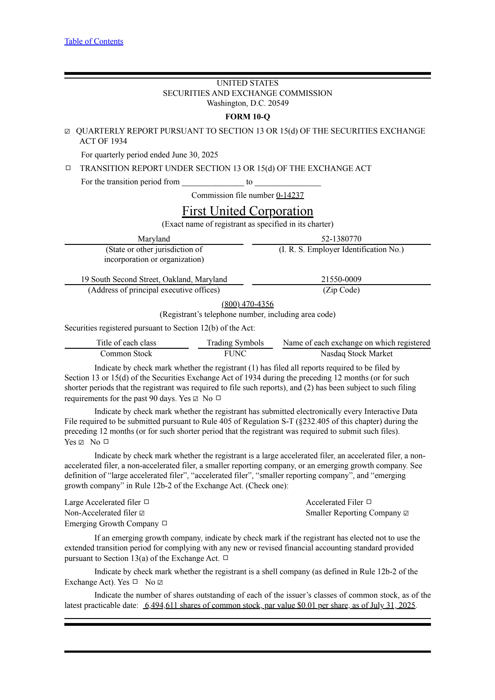 First United's Q2 2025 Quarterly report
