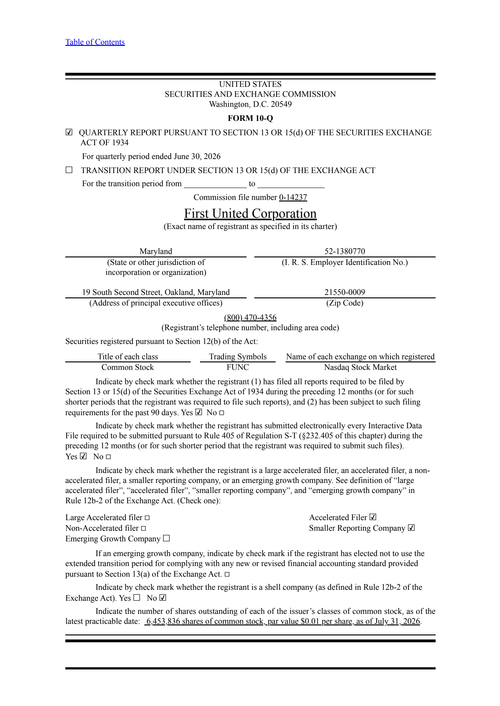 First United's Q2 2026 Quarterly report
