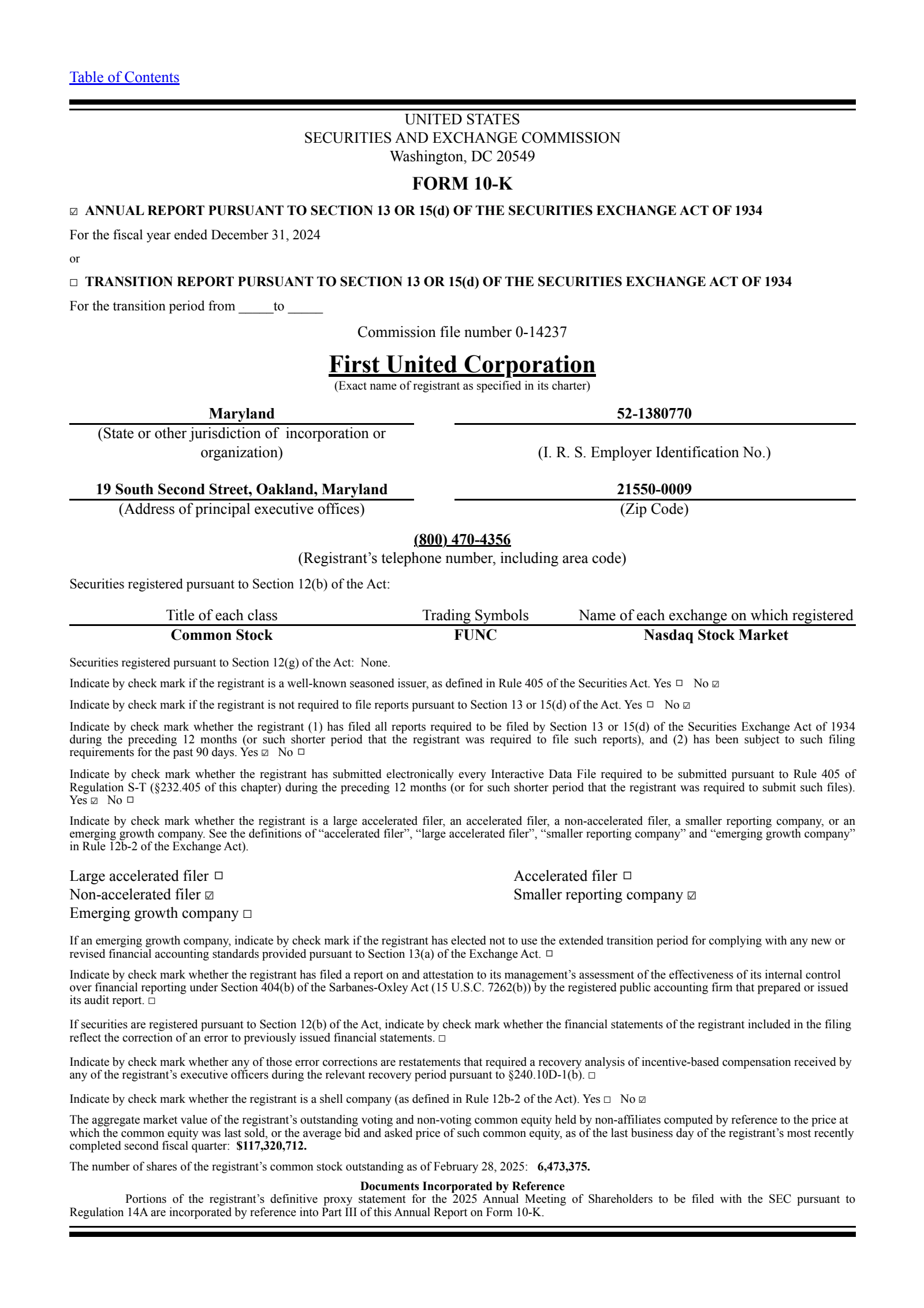 First United's Q4 2024 Annual report