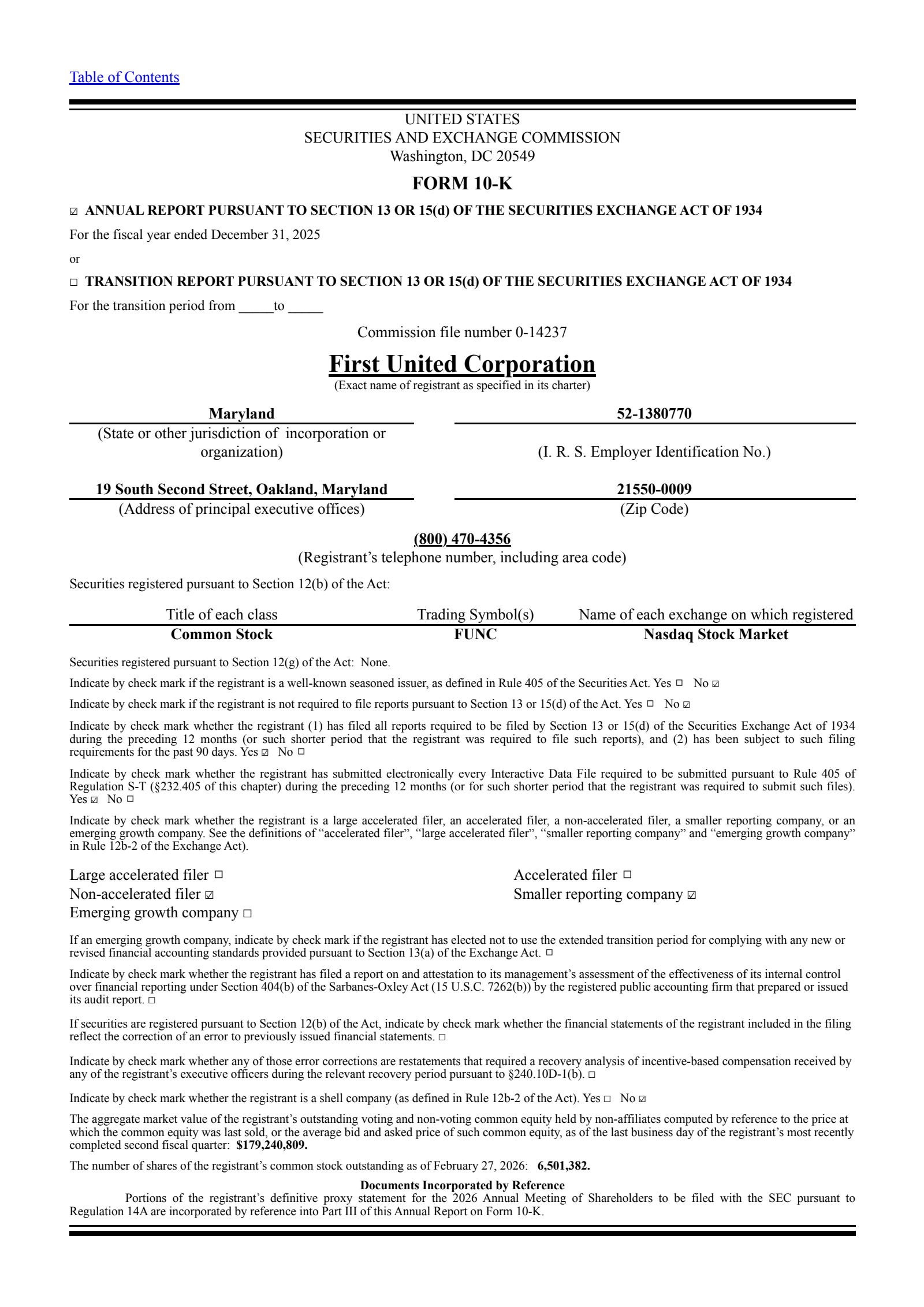 First United's Q4 2025 Annual report