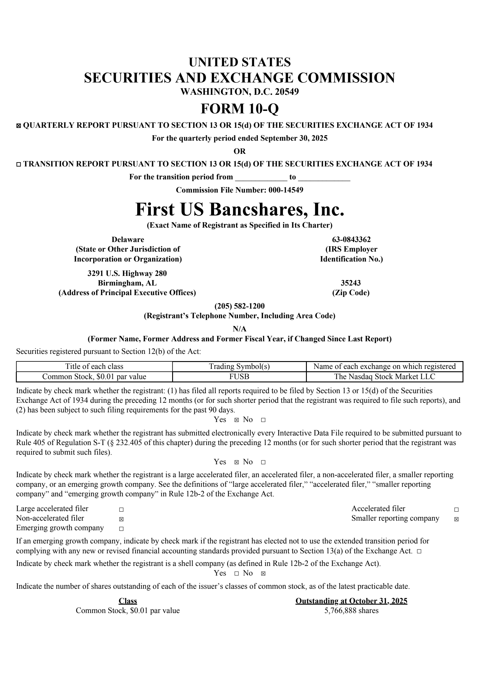 First Us Bancsh's Q3 2025 Quarterly Report