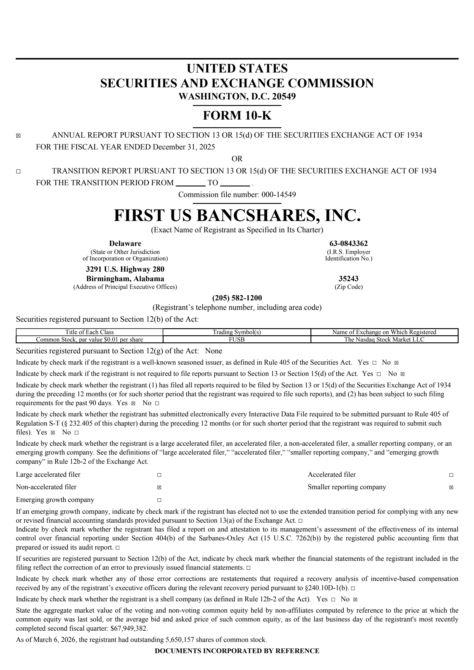 First Us Bancsh's Q4 2025 Annual report