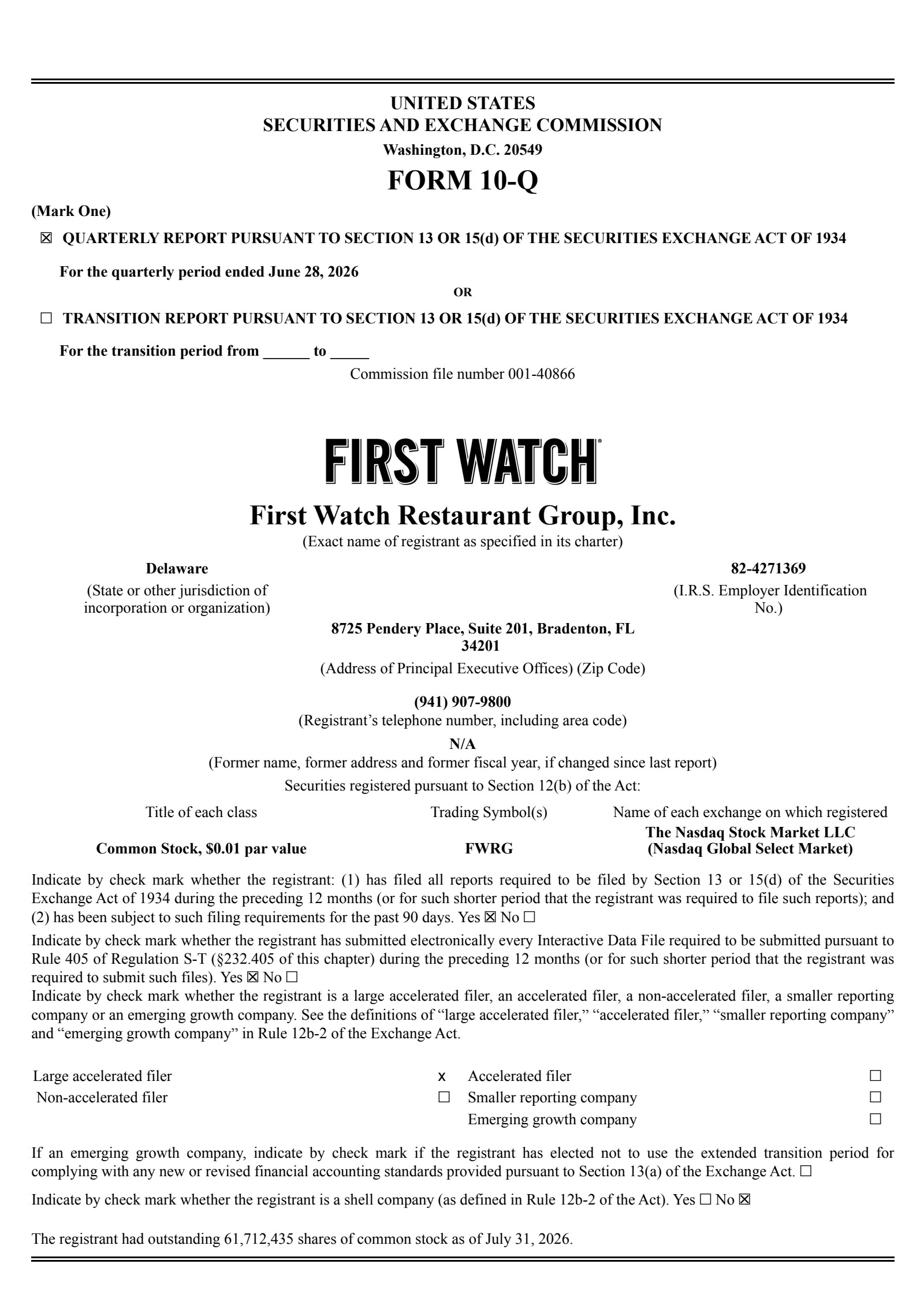 First Watch Restaurant Group's Q2 2026 Quarterly report