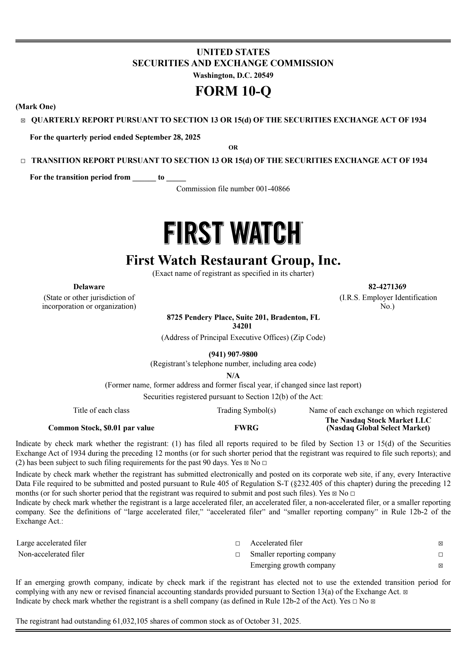 First Watch Restaurant Group's Q3 2025 Quarterly Report