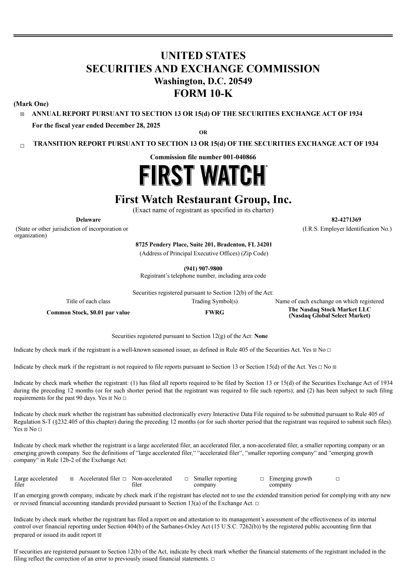 First Watch Restaurant Group's Q4 2025 Annual report