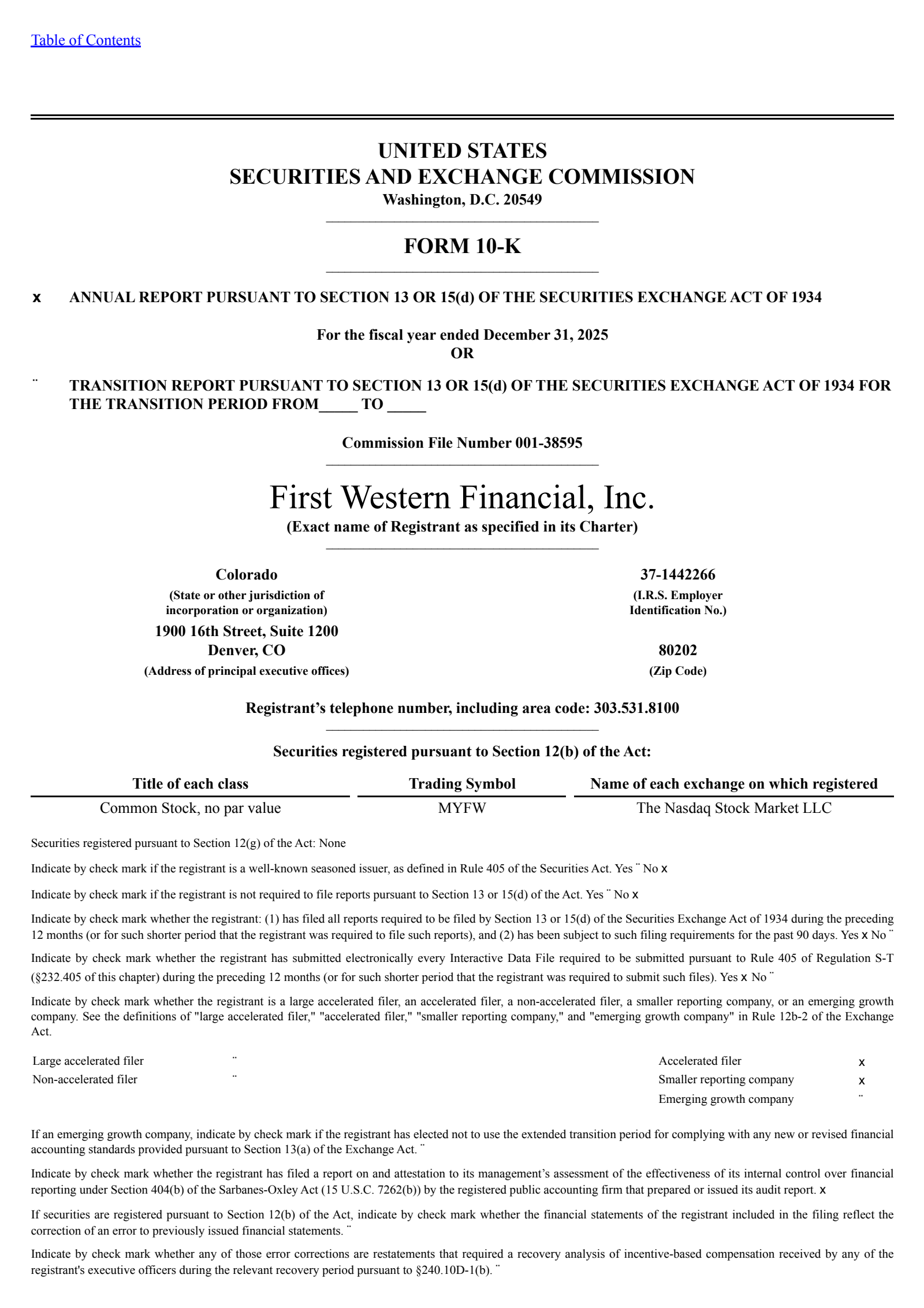 First Western Financial's Q4 2025 Annual report