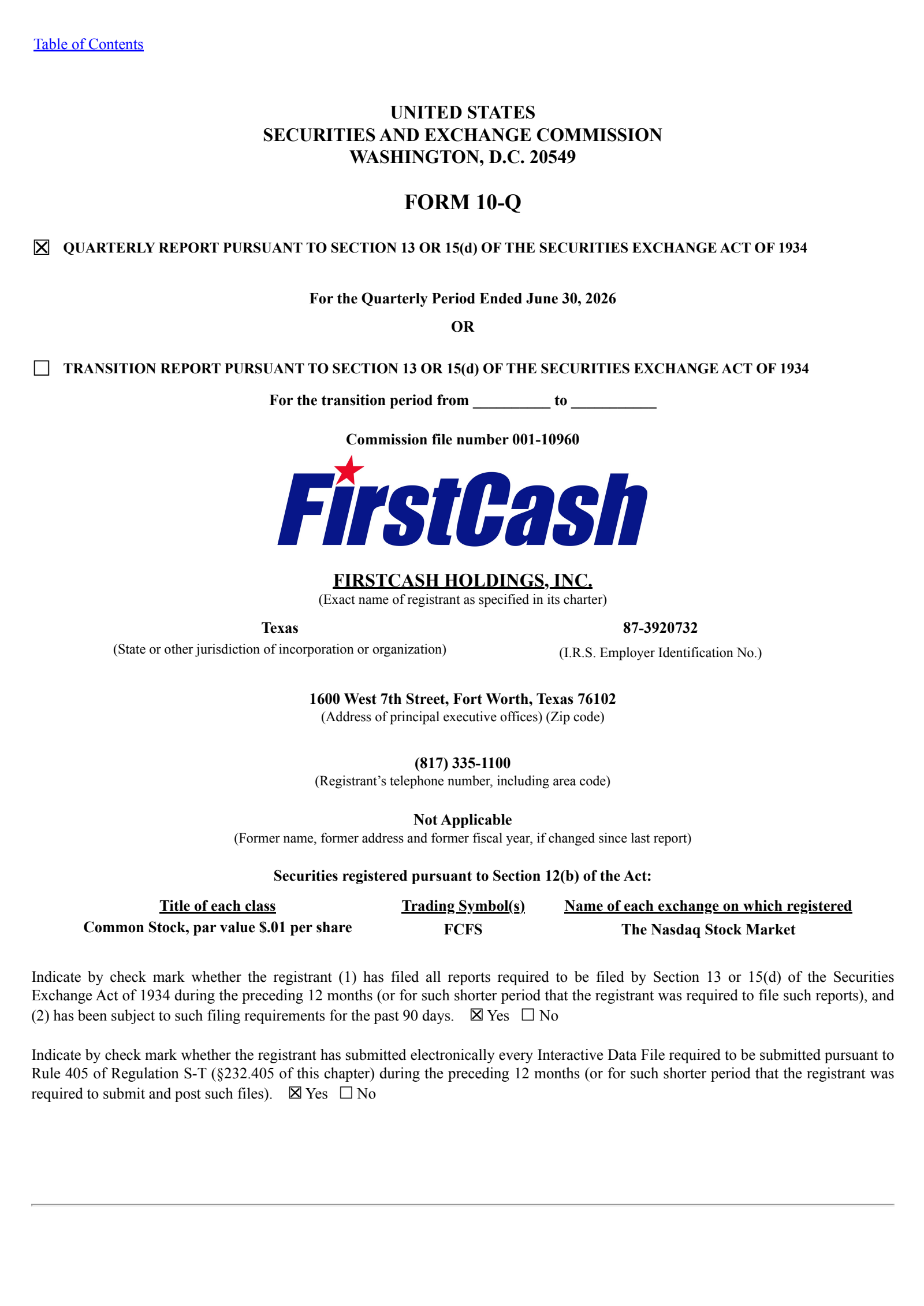 FirstCash's Q2 2026 Quarterly report