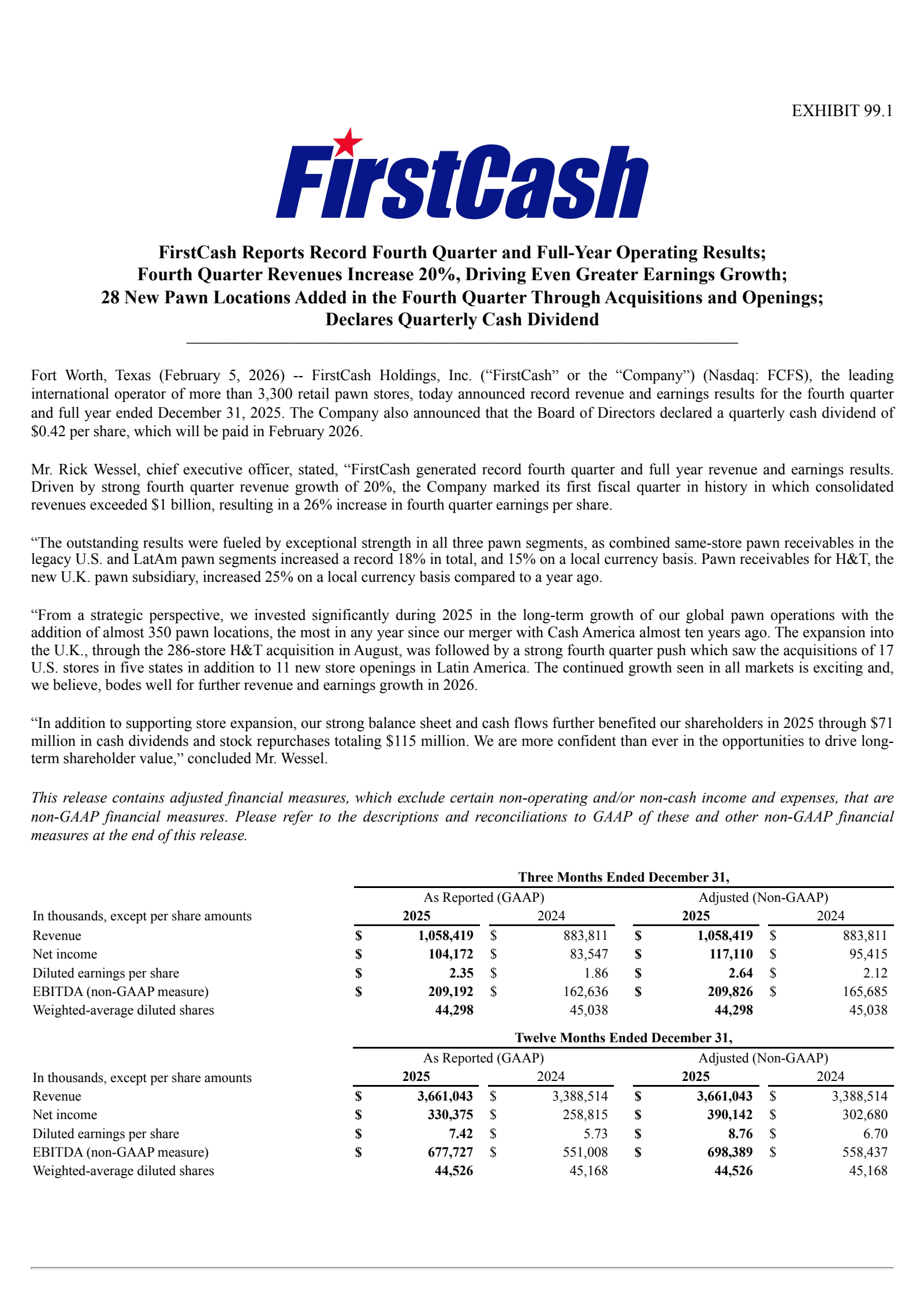 FirstCash's Q4 2025 Press Release