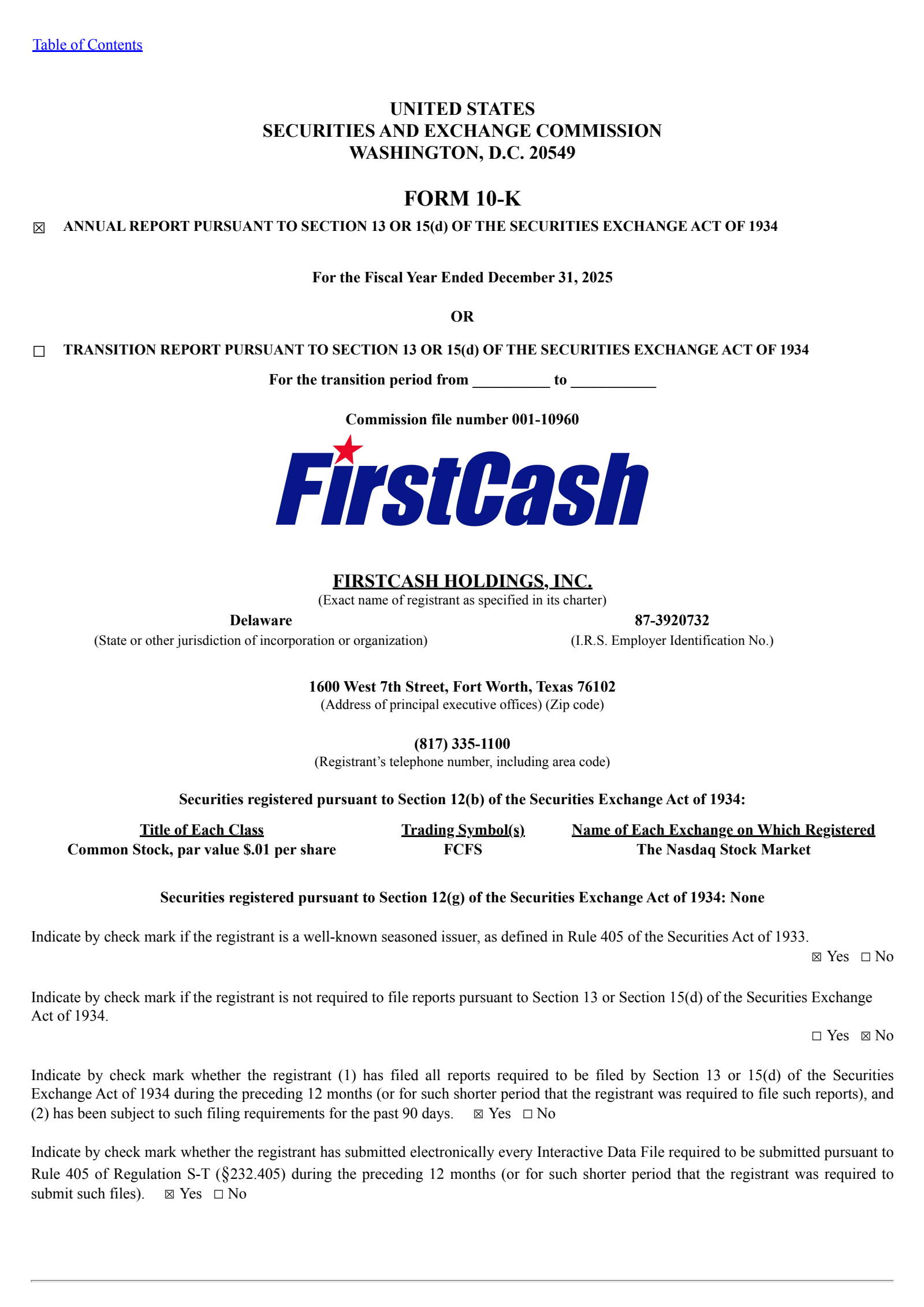 FirstCash's Q4 2025 Annual report
