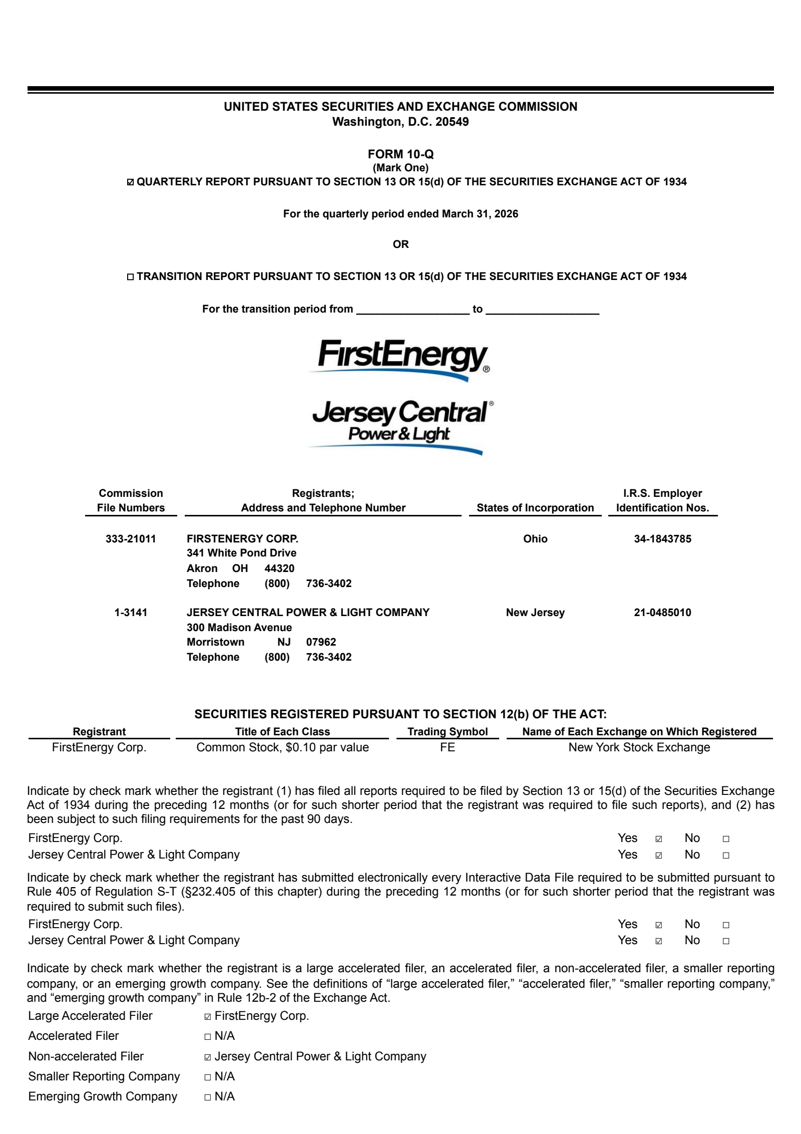 FirstEnergy's Q1 2026 Quarterly report