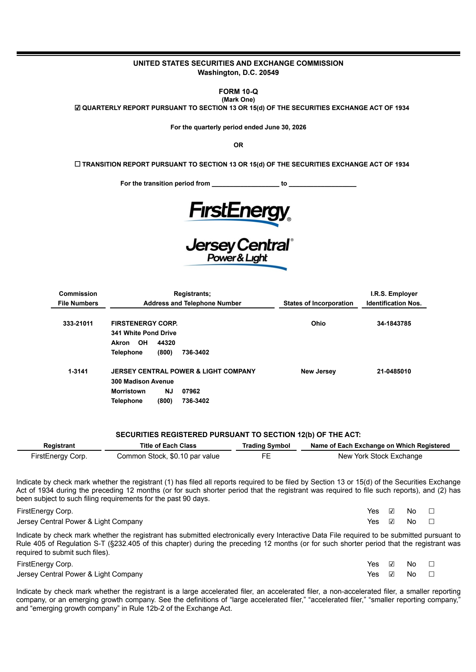 FirstEnergy's Q2 2026 Quarterly report