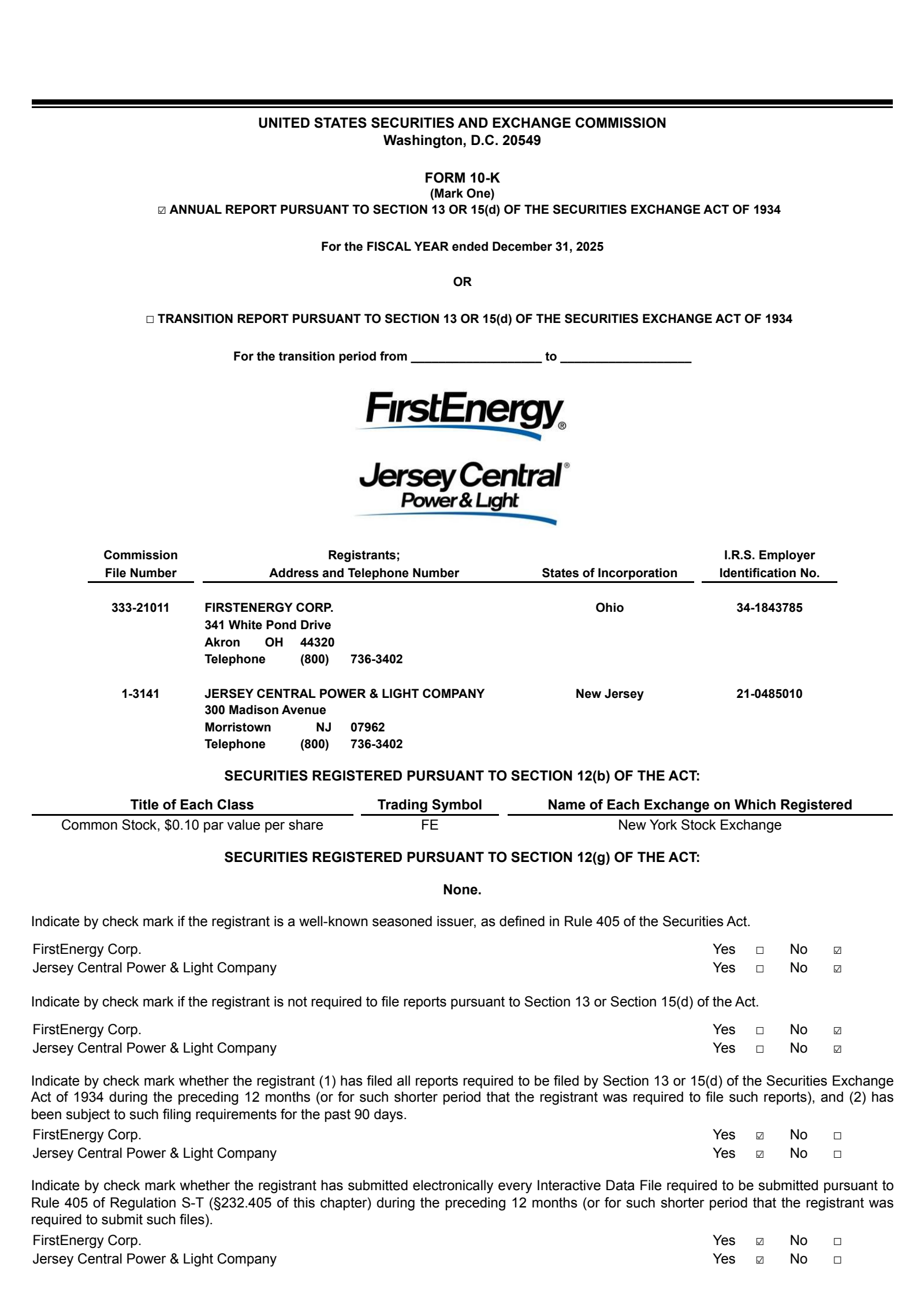 FirstEnergy's Q4 2025 Annual report