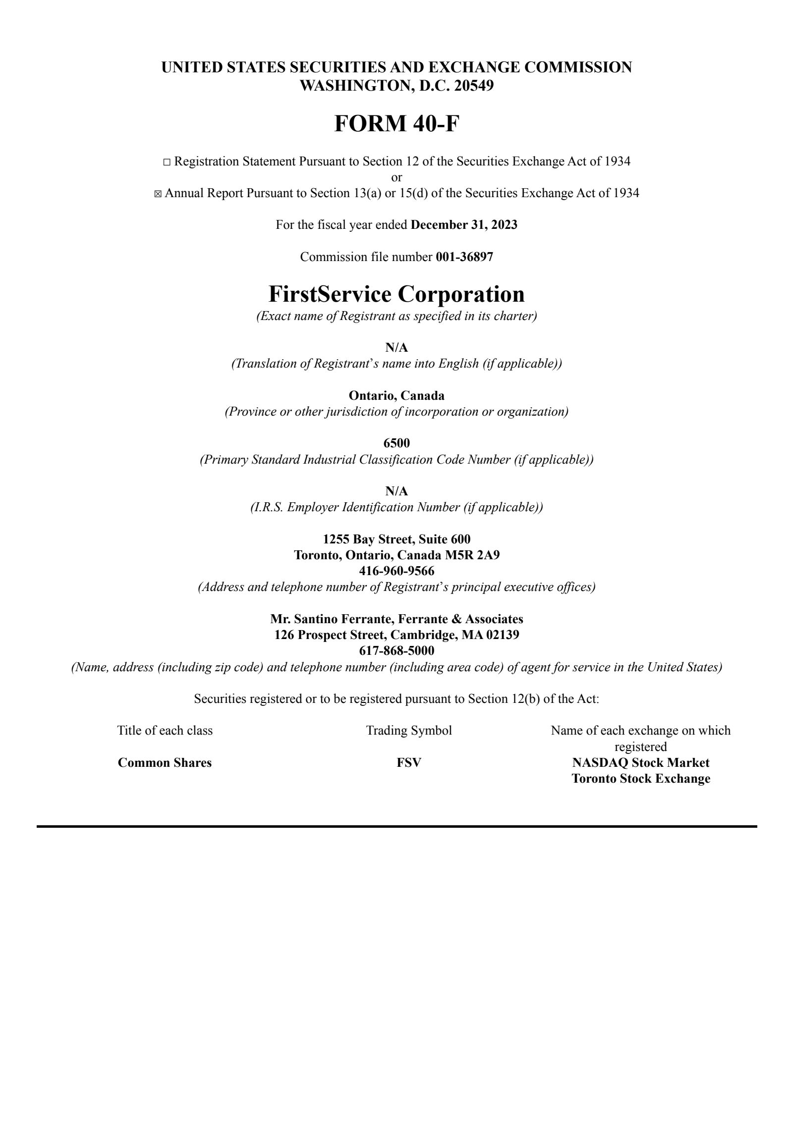 FirstService's Q4 2023 Annual report