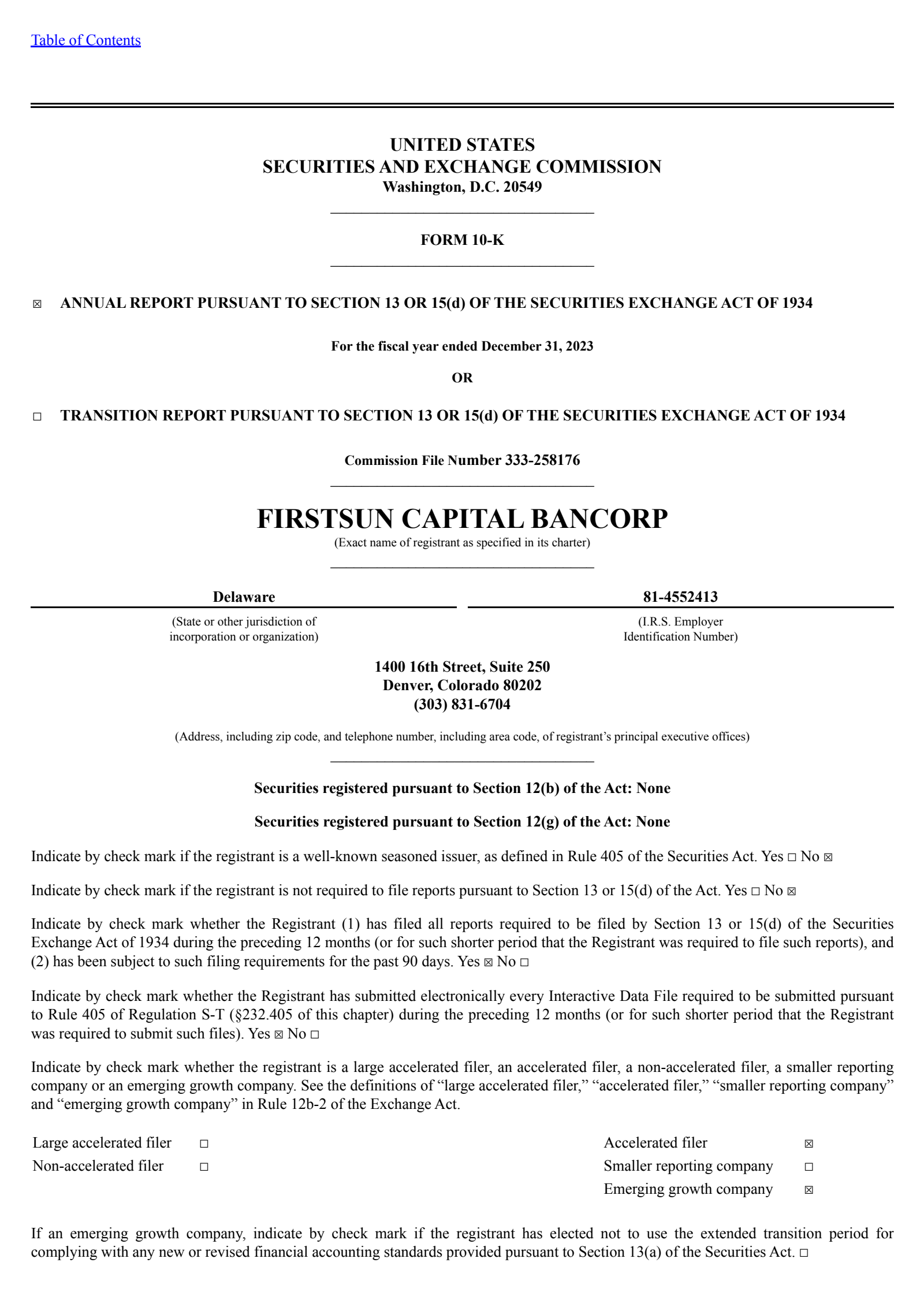 FirstSun Capital Bancorp's Q4 2023 Annual report