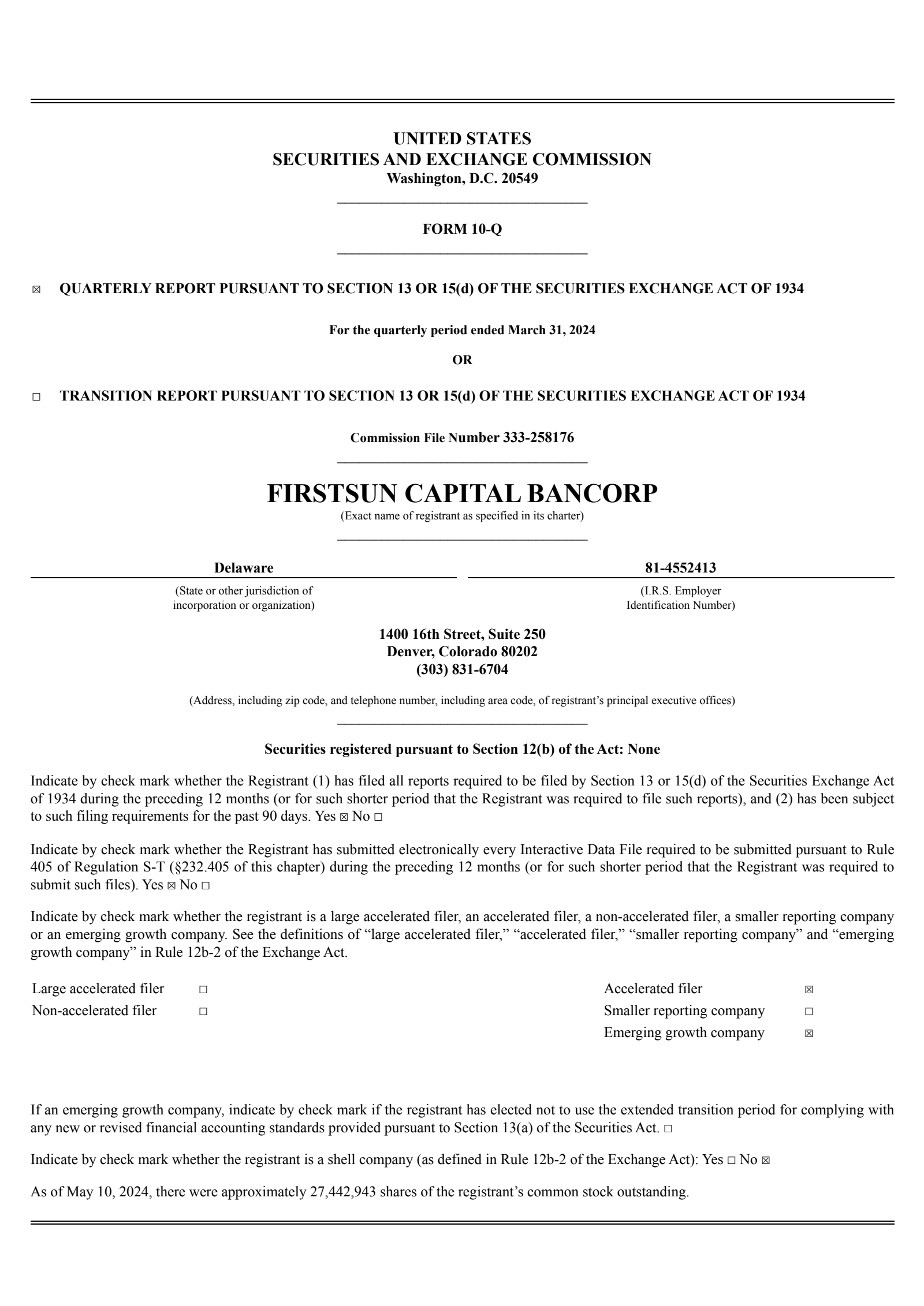 FirstSun Capital Bancorp's Q1 2024 Quarterly report