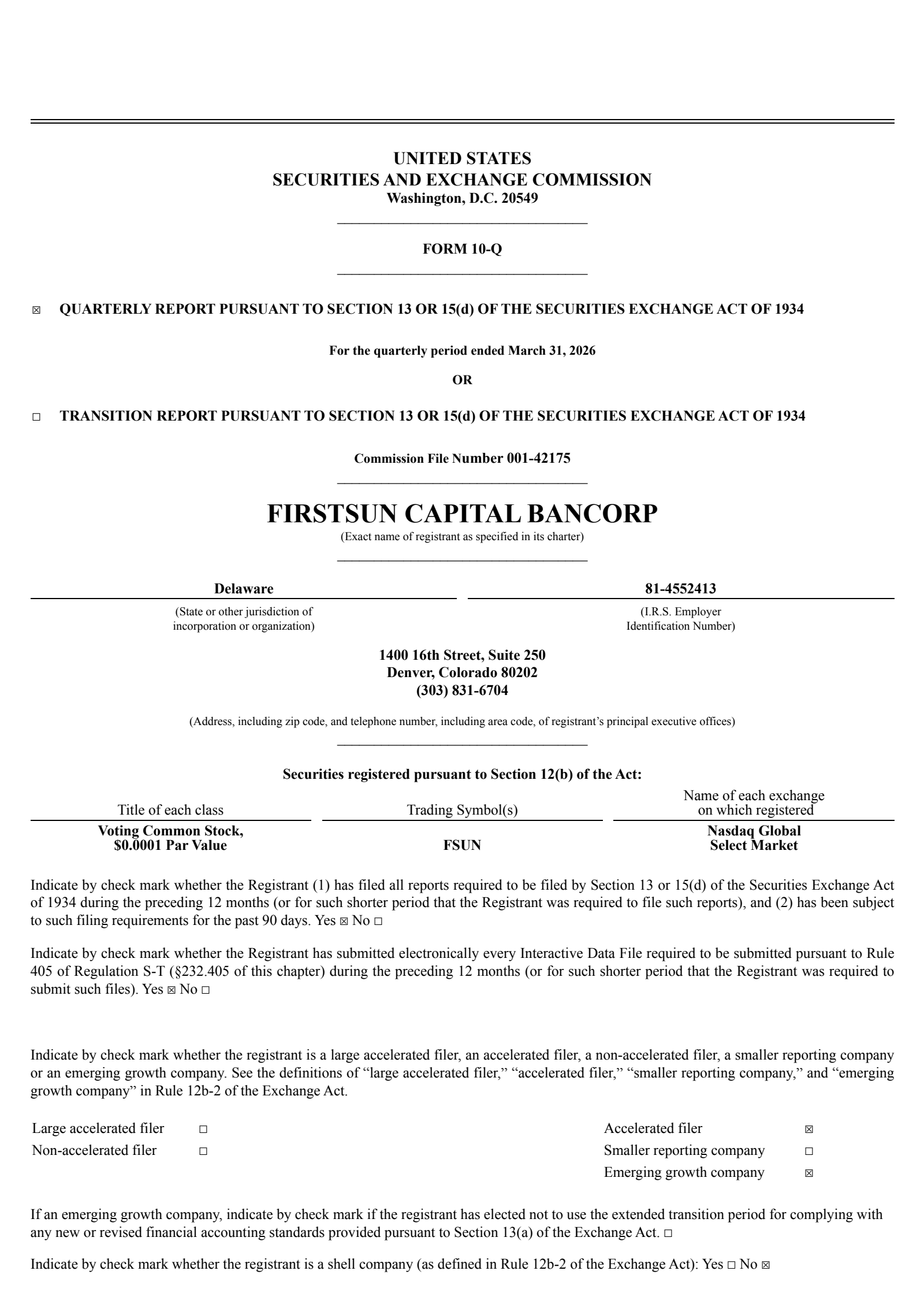 FirstSun Capital Bancorp's Q1 2026 Quarterly report