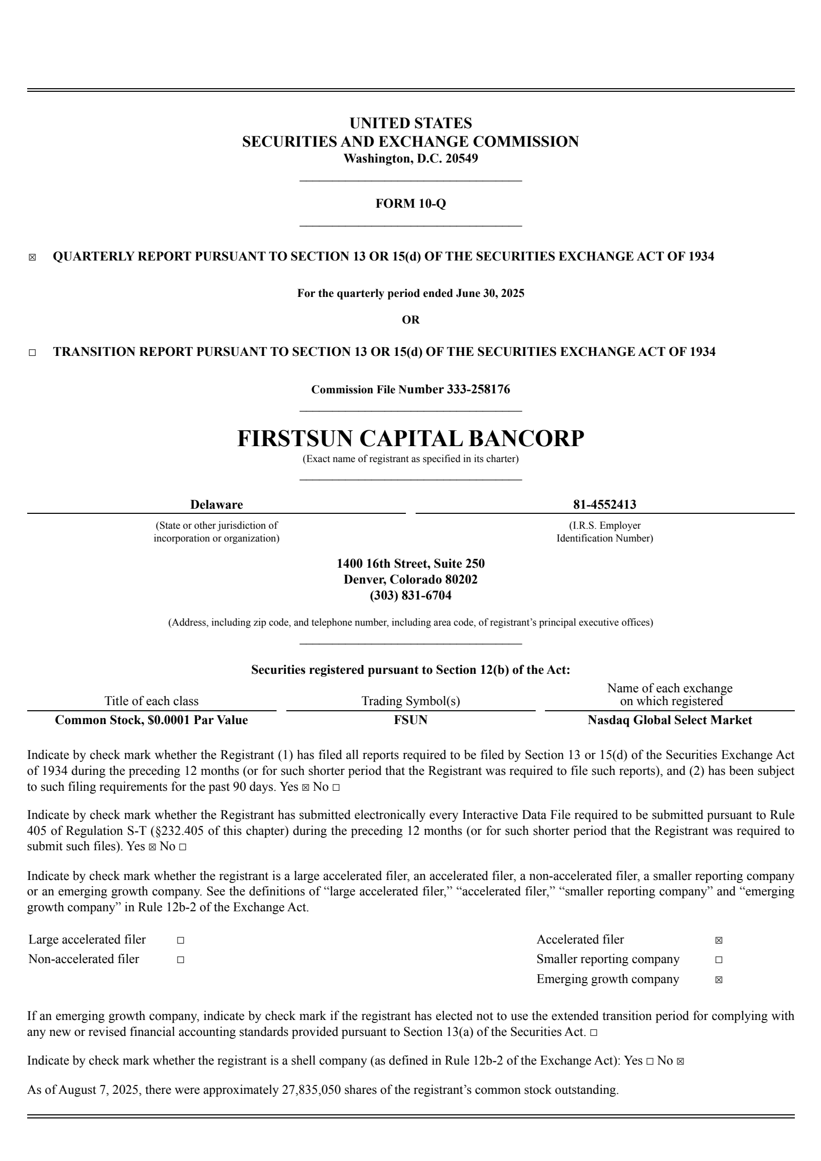 FirstSun Capital Bancorp's Q2 2025 Quarterly report