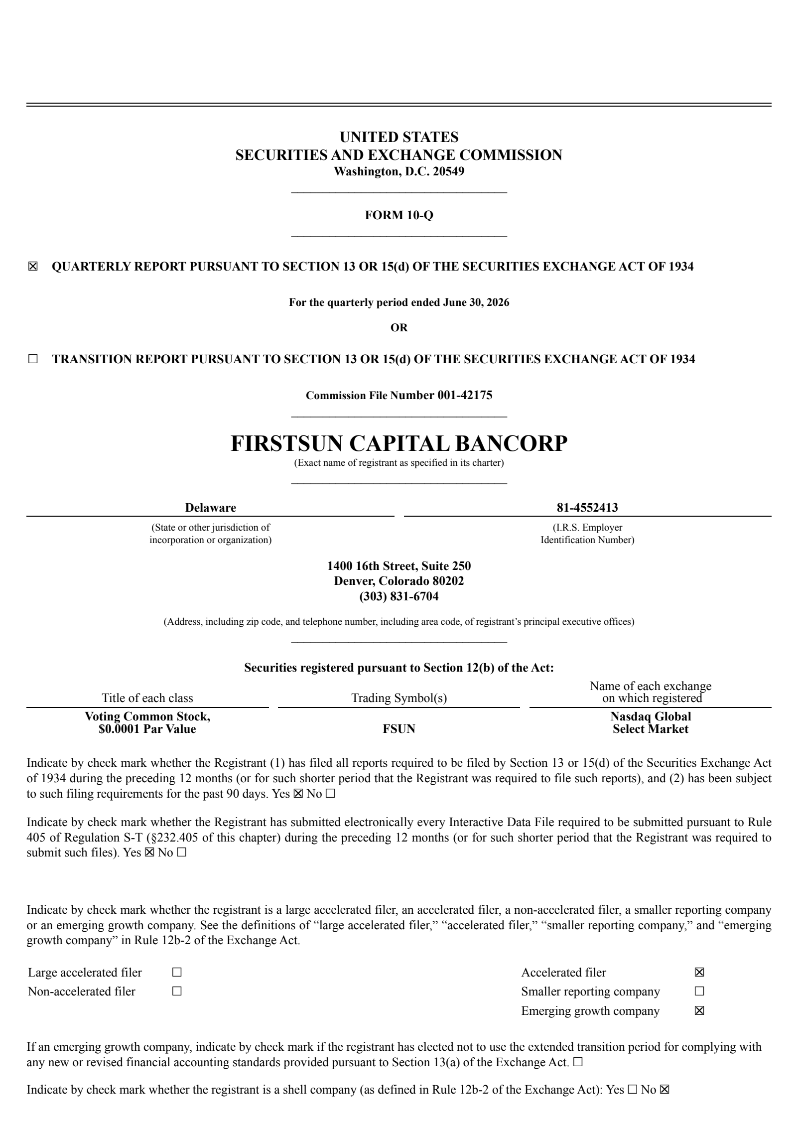 FirstSun Capital Bancorp's Q2 2026 Quarterly report