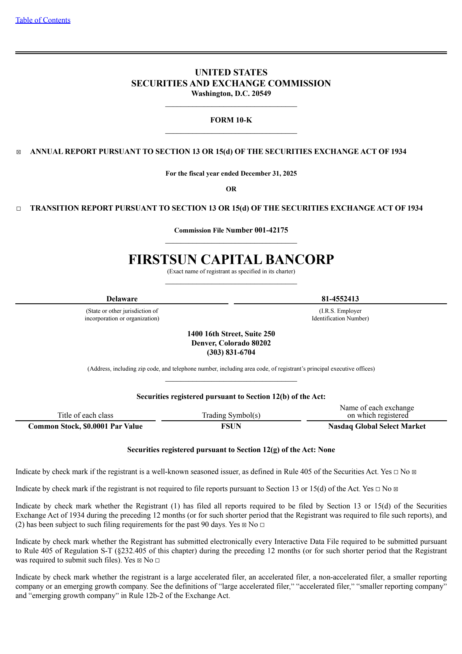 FirstSun Capital Bancorp's Q4 2025 Annual report