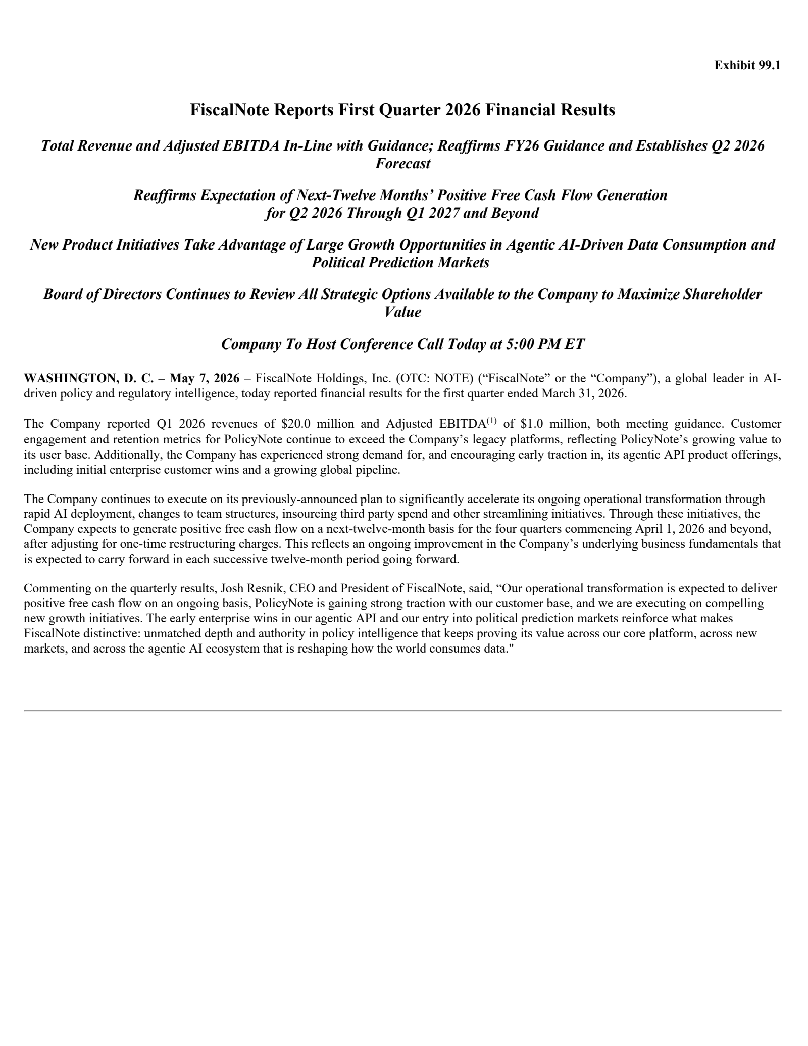 FiscalNote's Q1 2026 Press Release