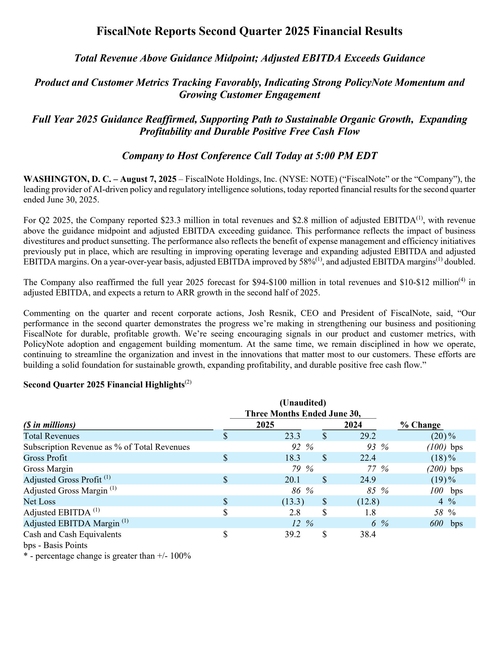 FiscalNote's Q2 2025 Press Release
