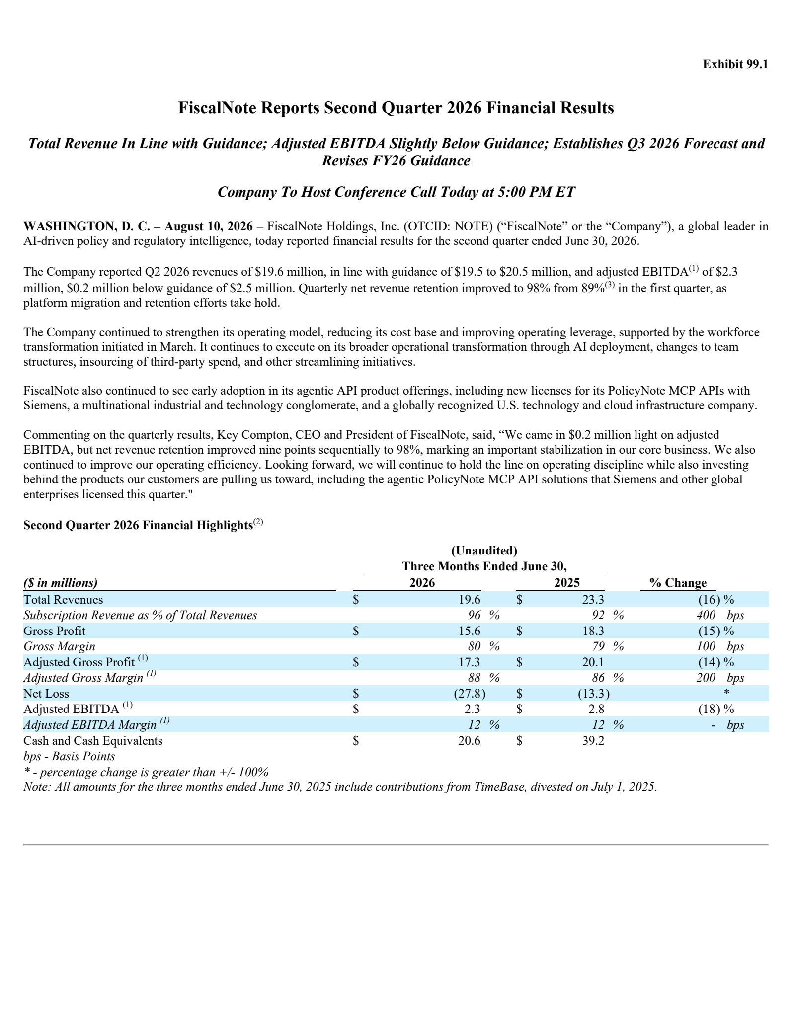 FiscalNote's Q2 2026 Press Release